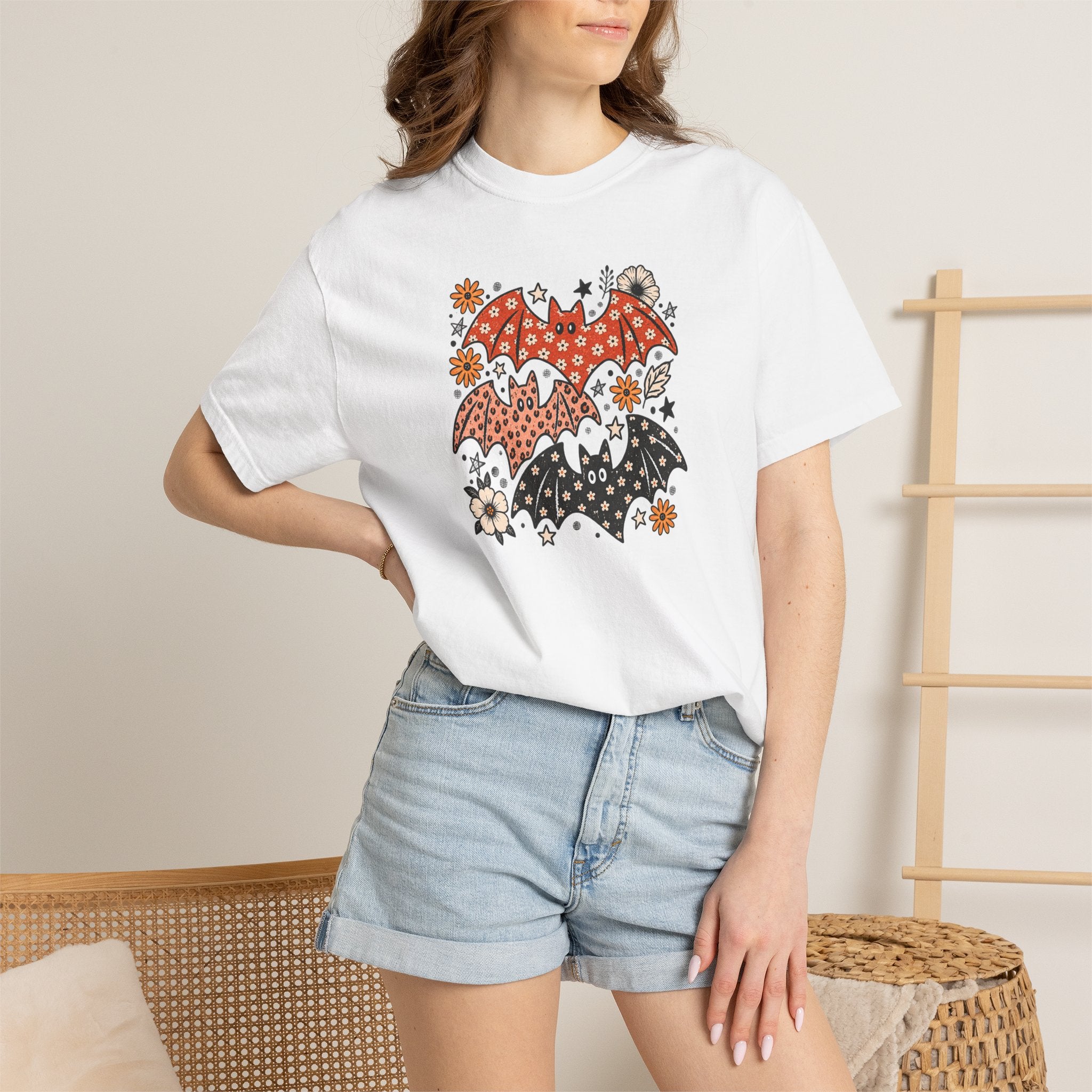 Halloween Bat Graphic T-Shirt — Spooky Floral Bats Tee