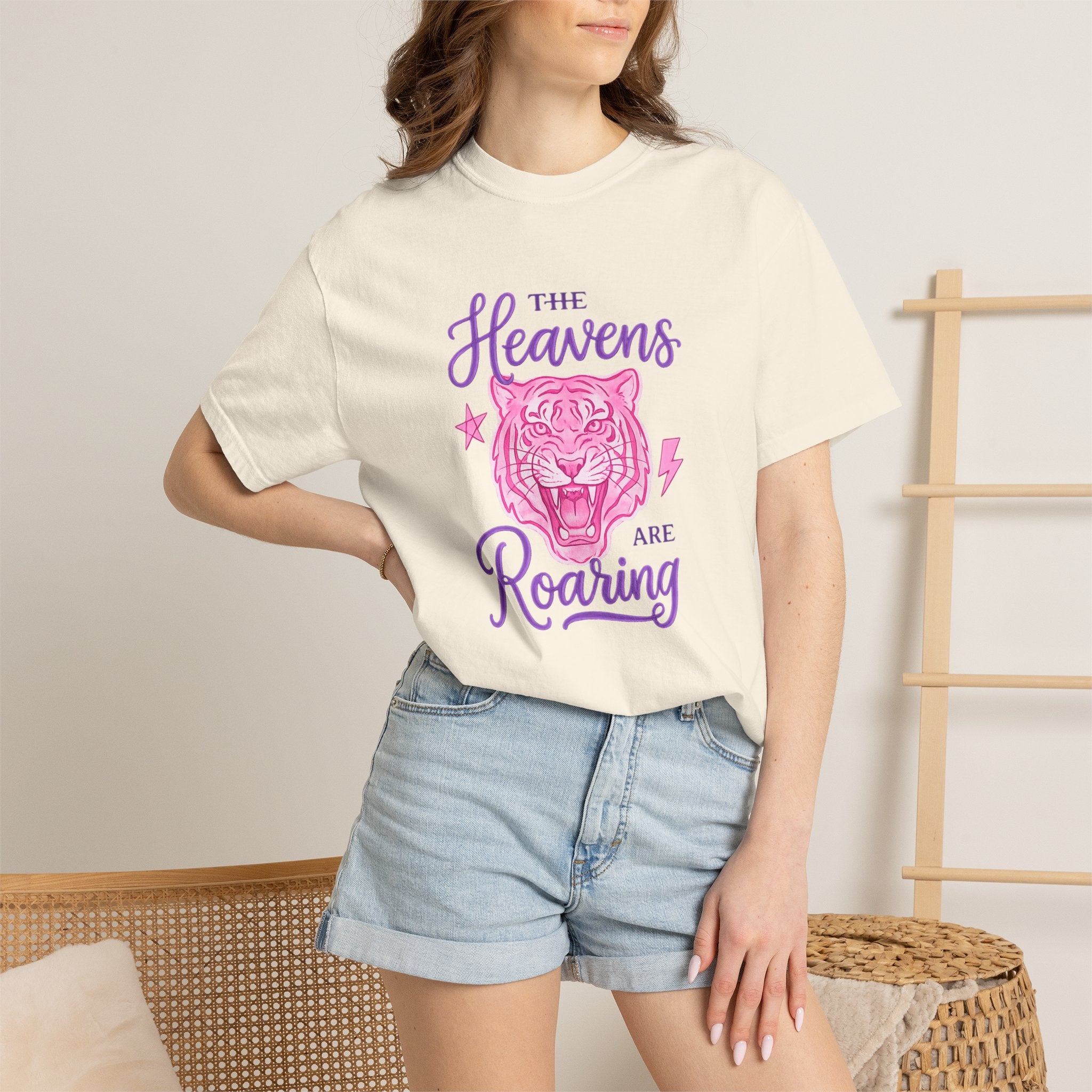 The Heavens Are Roaring Tiger T-Shirt — Pink & Purple Retro Graphic Tee
