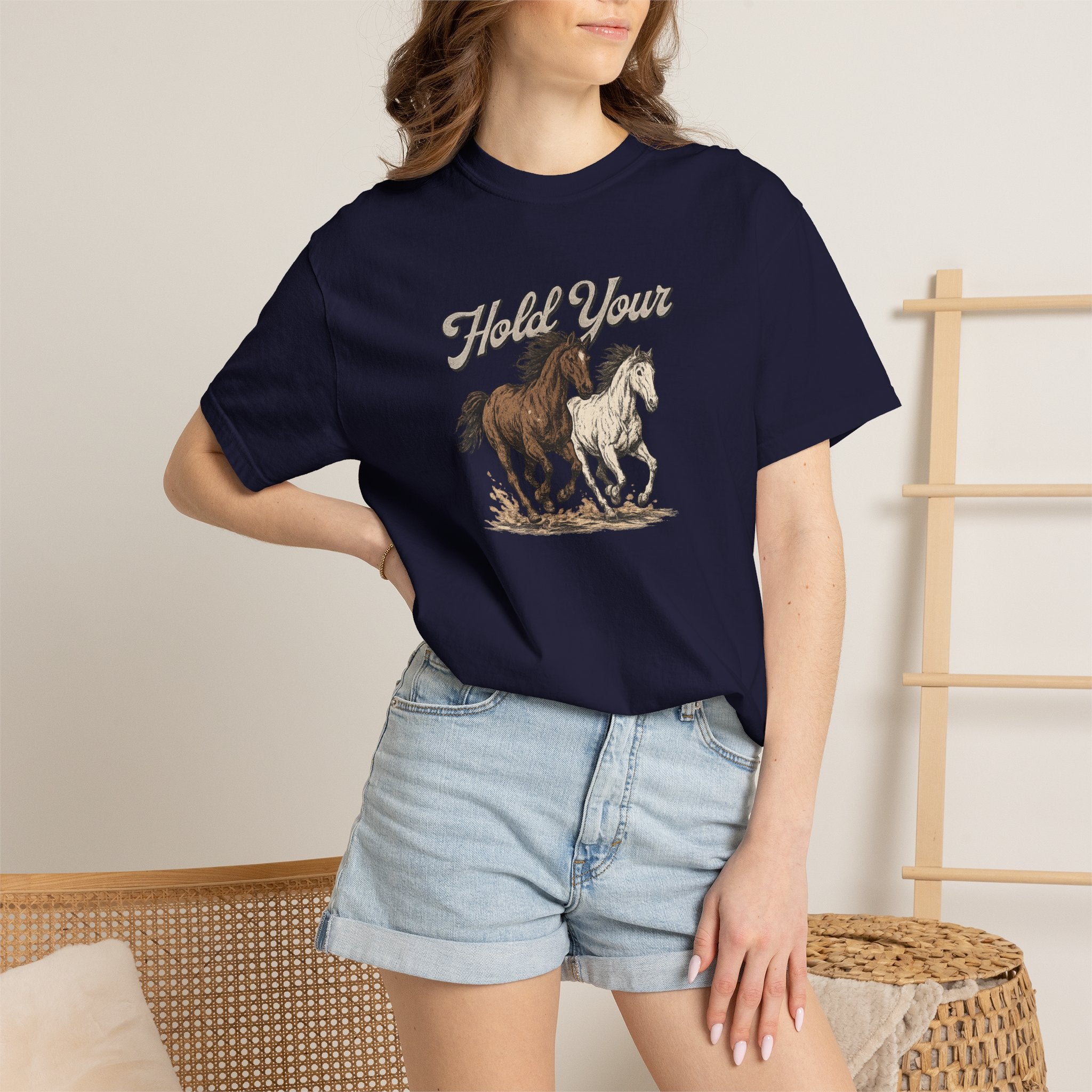 Horse Run Graphic T-Shirt — 'Hold Your' Vintage Western Tee