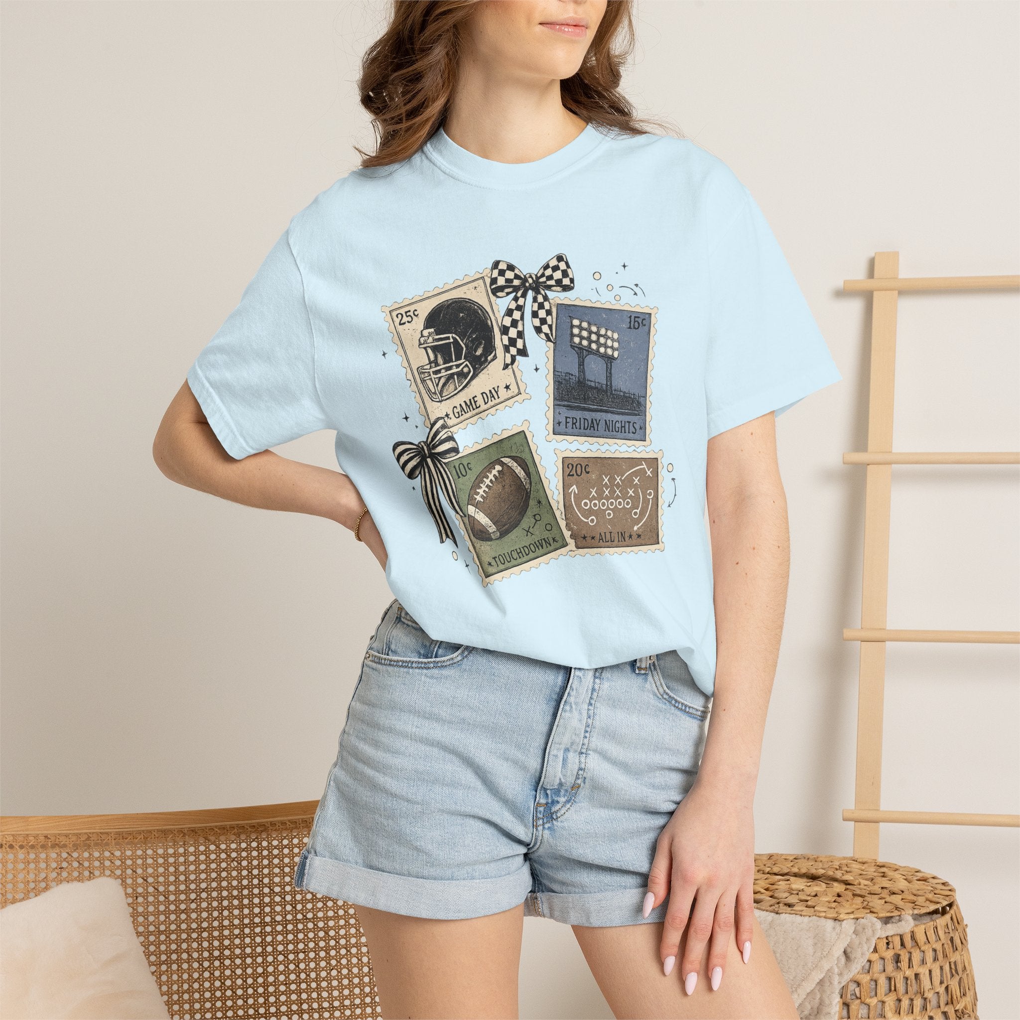 Football Stamp Collage T-Shirt — Vintage Game Day Tee