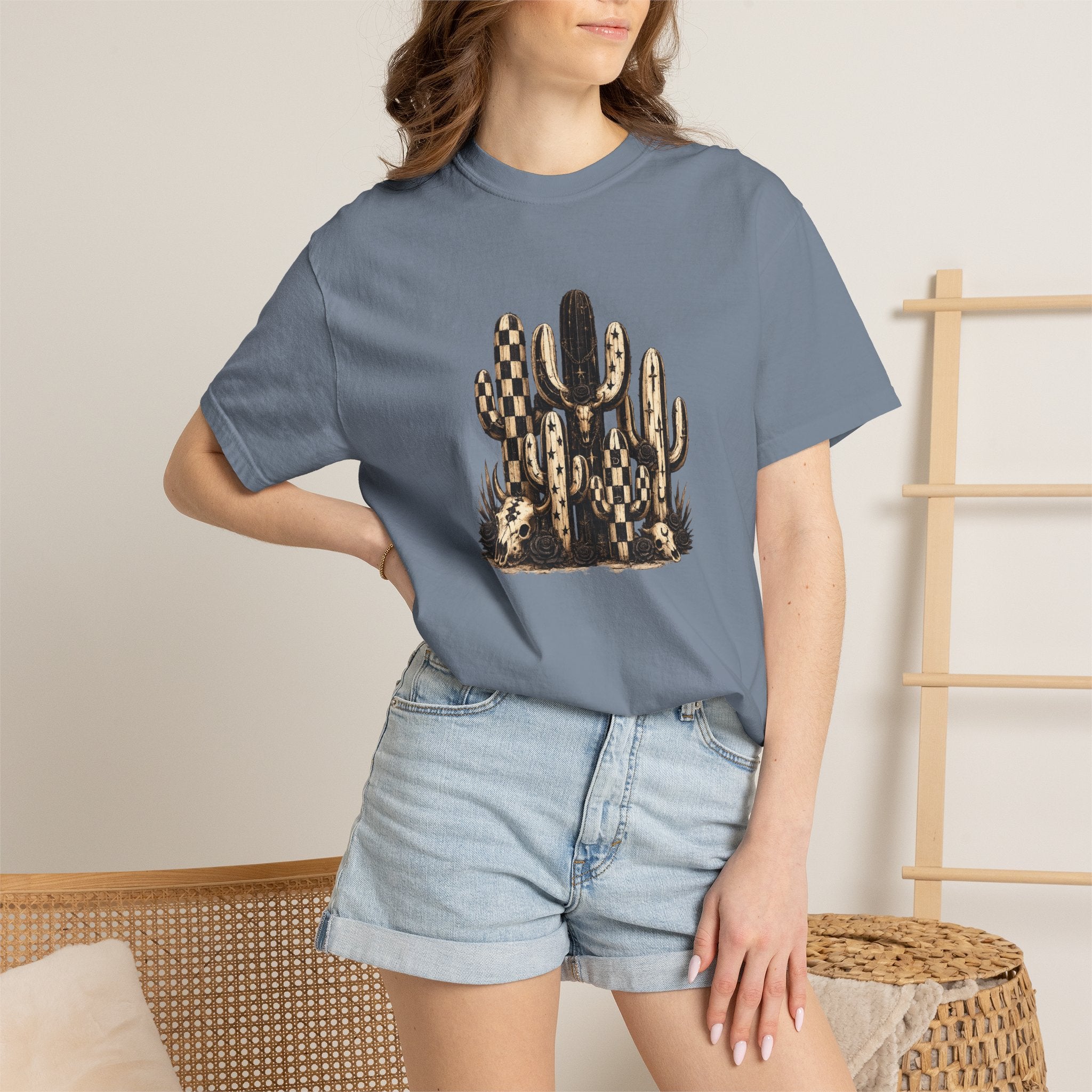 Cactus Desert Art T-Shirt — Southwestern Checkerboard Succulents Tee
