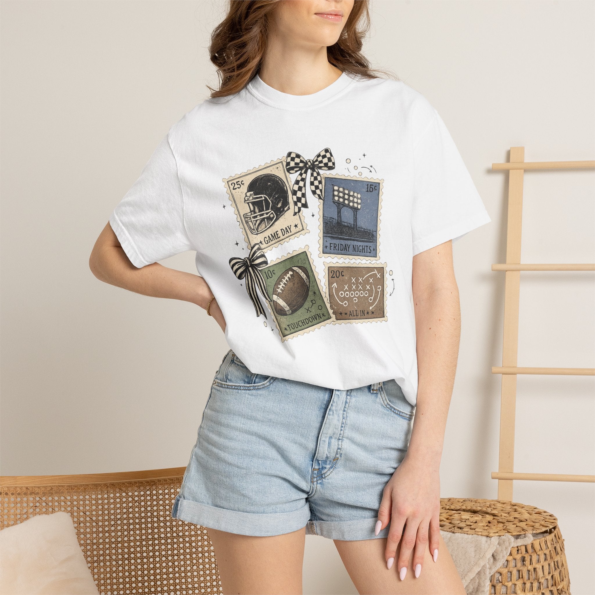 Football Stamp Collage T-Shirt — Vintage Game Day Tee
