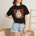 Ghost Character T‑Shirt — Cute Checkerboard Halloween Tee