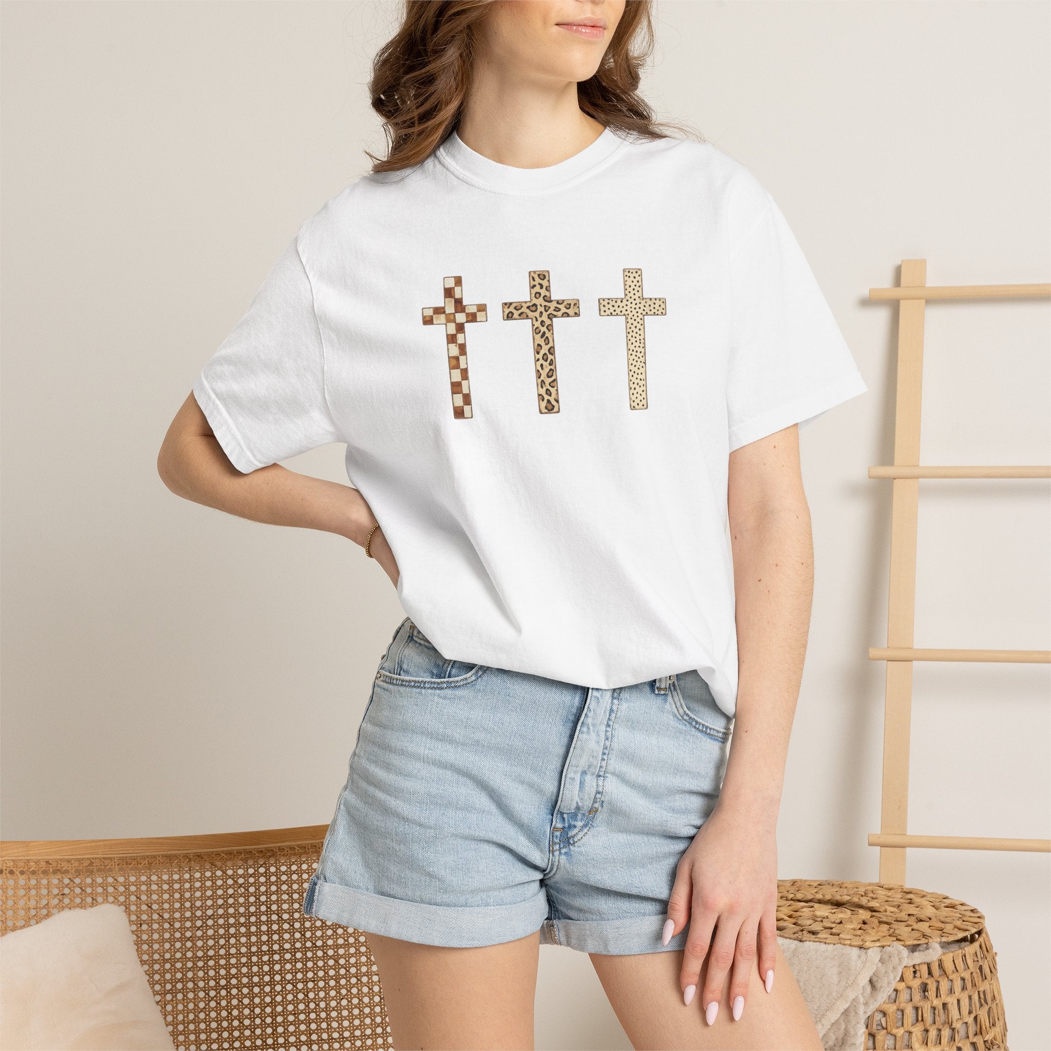 Cross T-Shirt — Triple Mosaic Crosses Faith Tee