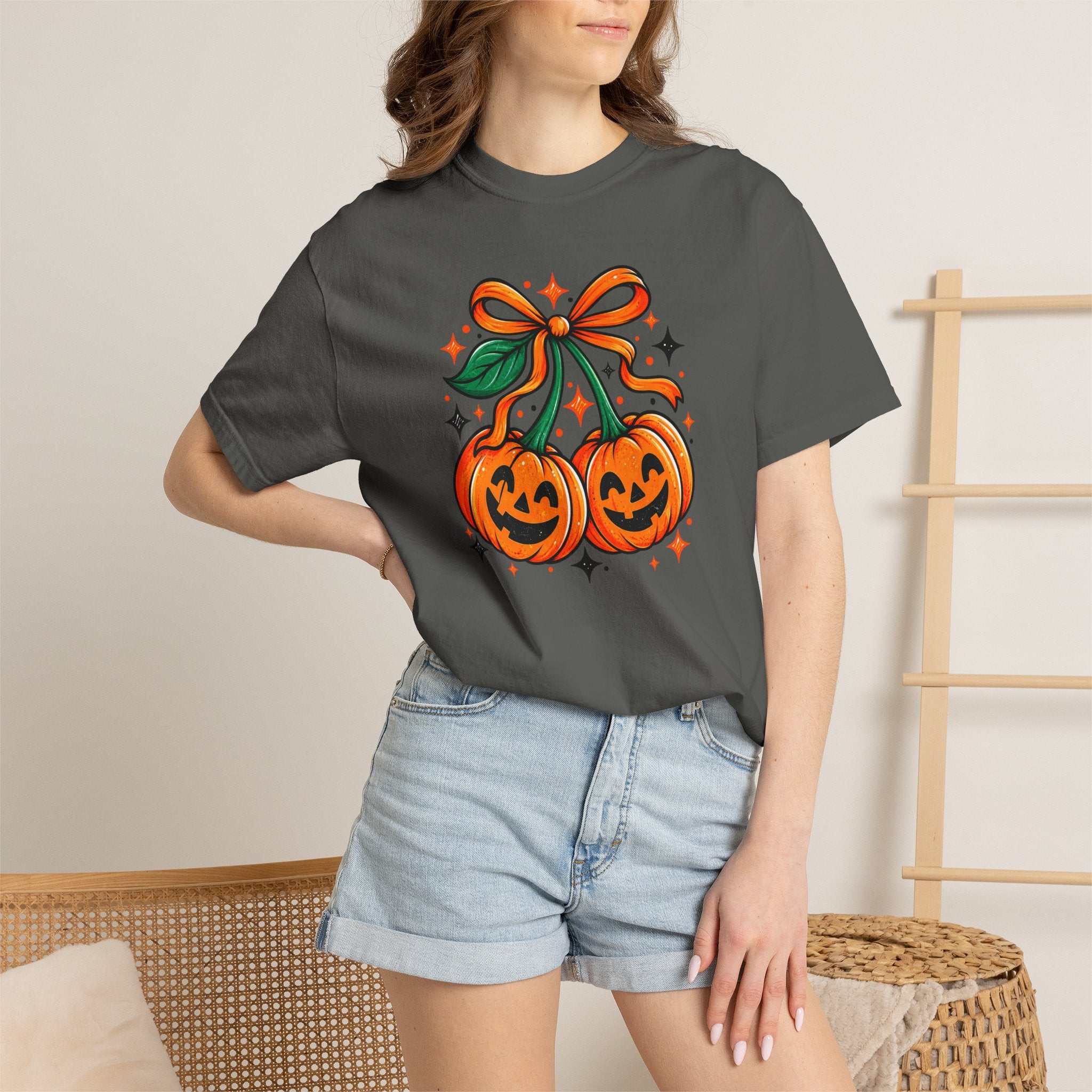 Pumpkin Pair T-Shirt — Cute Jack-O'-Lanterns with Bow Halloween Tee