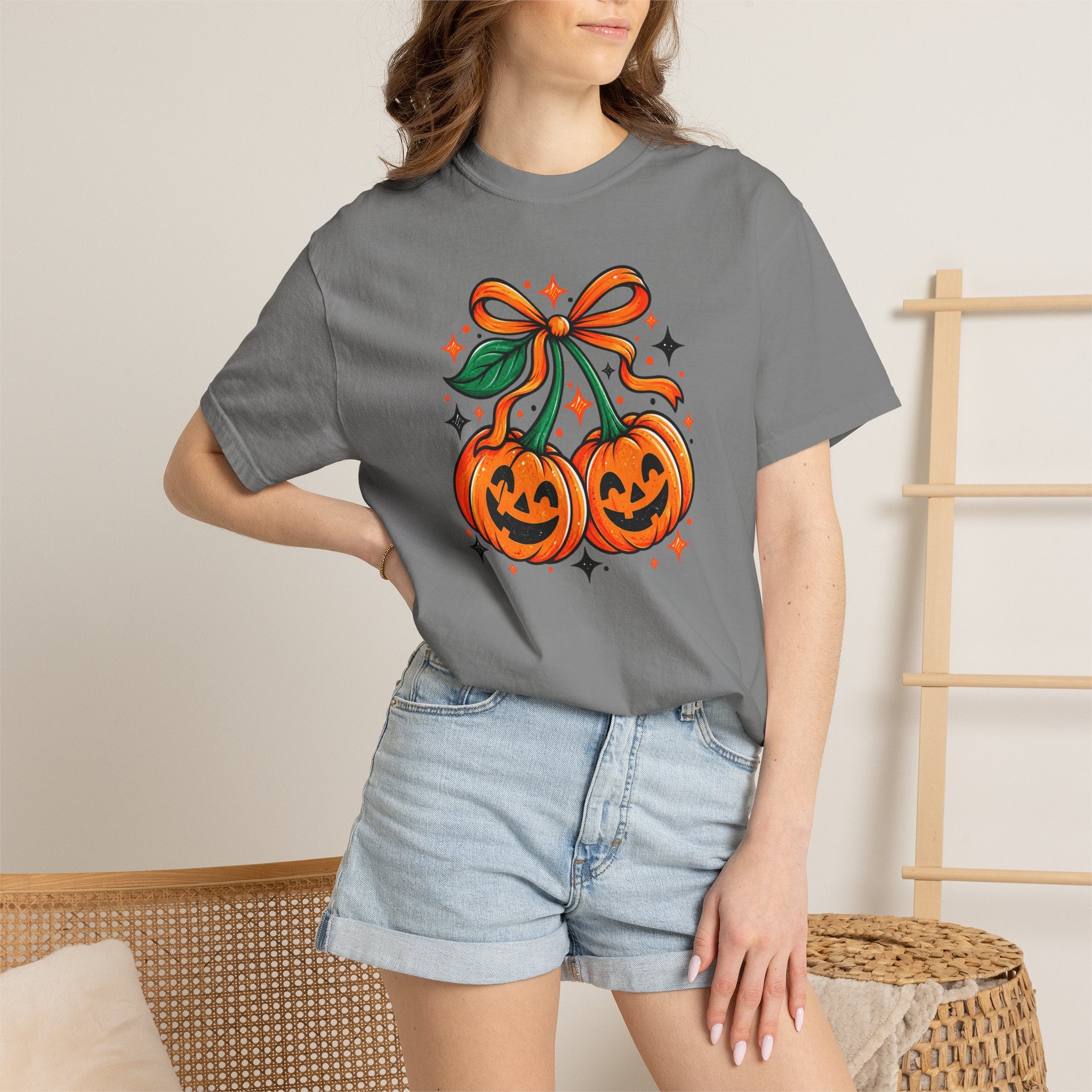 Pumpkin Pair T-Shirt — Cute Jack-O'-Lanterns with Bow Halloween Tee