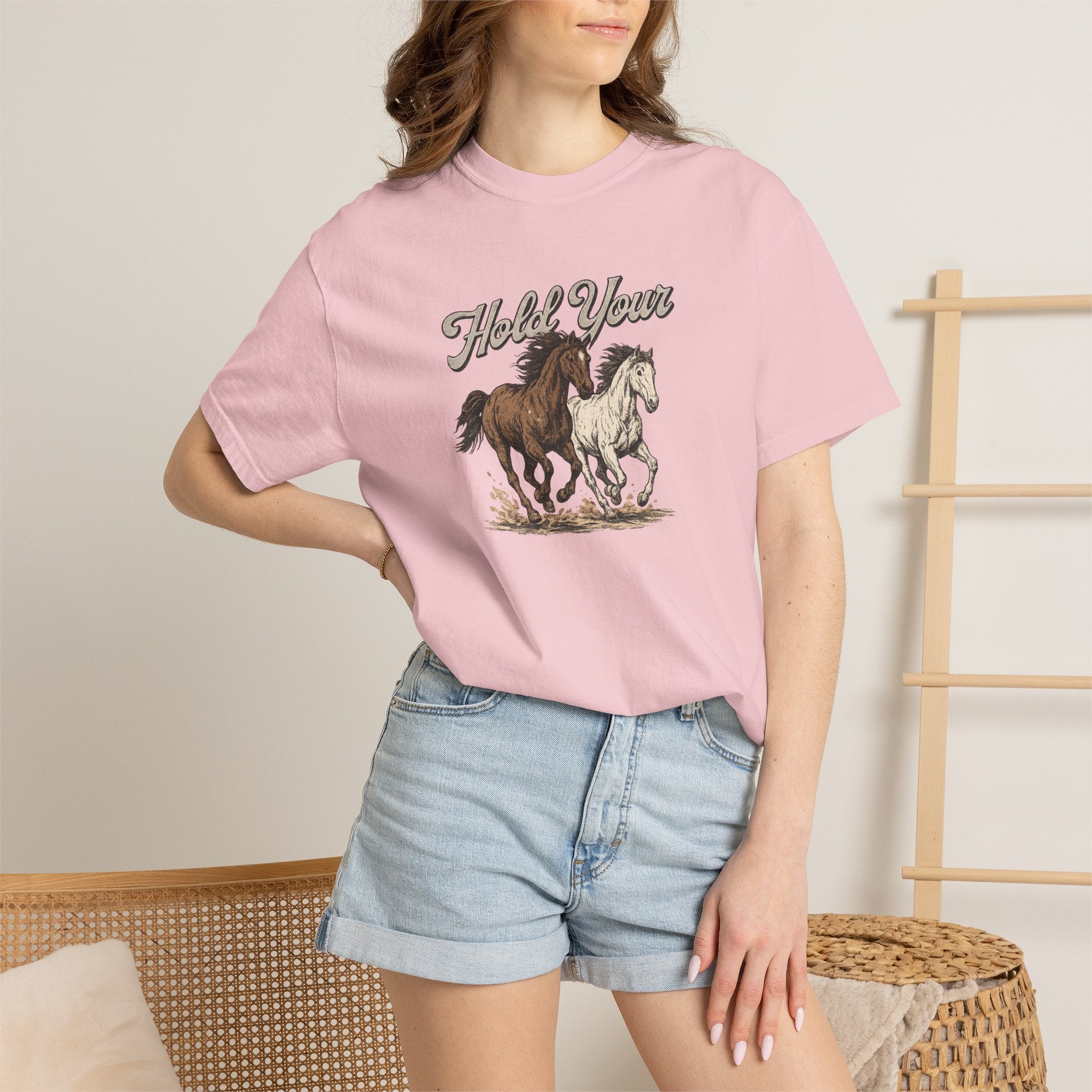 Horse Run Graphic T-Shirt — 'Hold Your' Vintage Western Tee