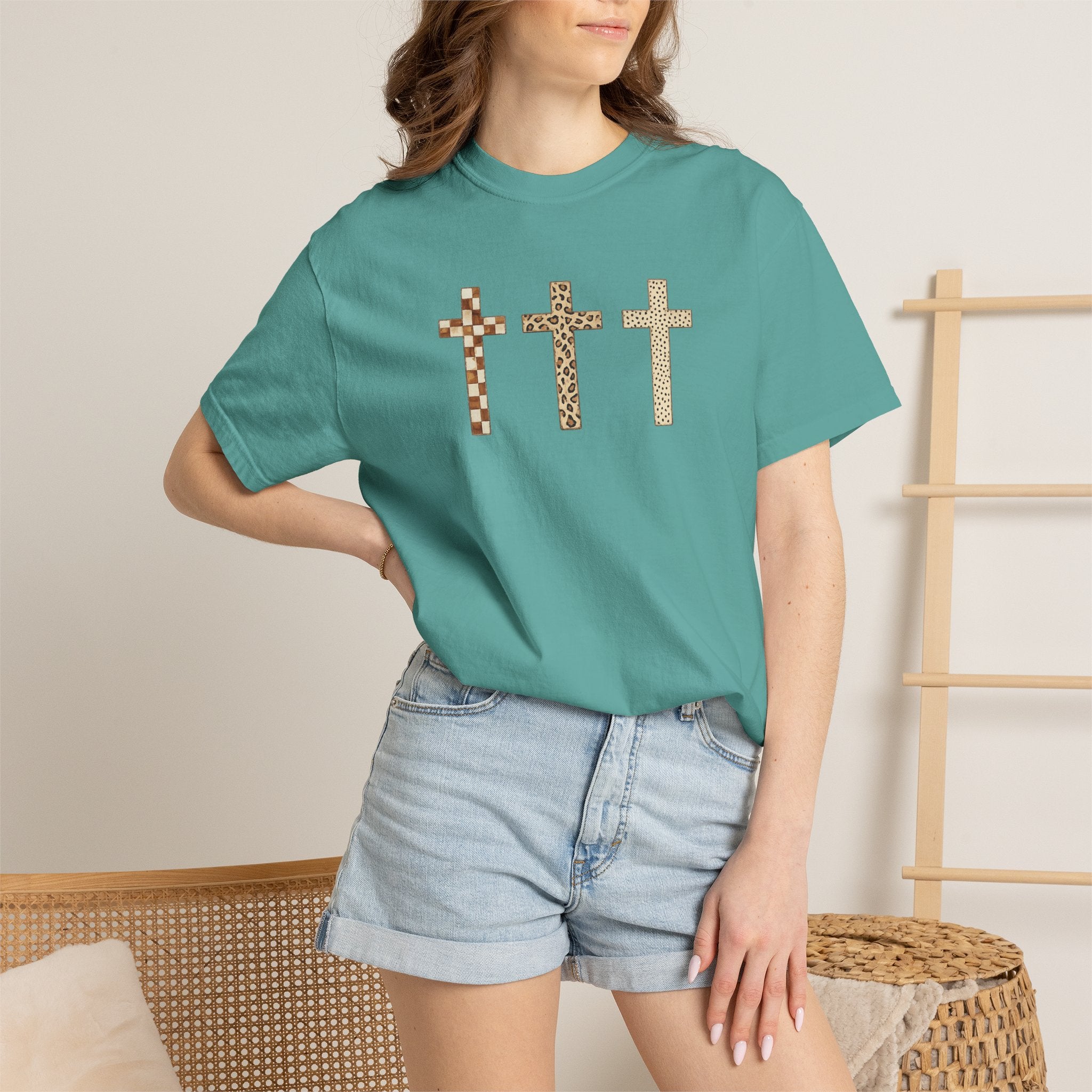 Cross T-Shirt — Triple Mosaic Crosses Faith Tee