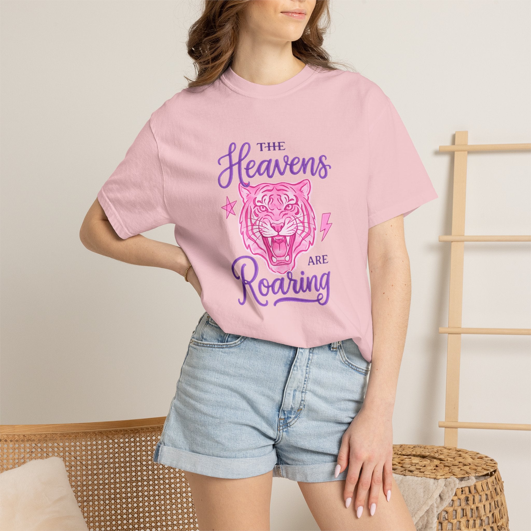 The Heavens Are Roaring Tiger T-Shirt — Pink & Purple Retro Graphic Tee
