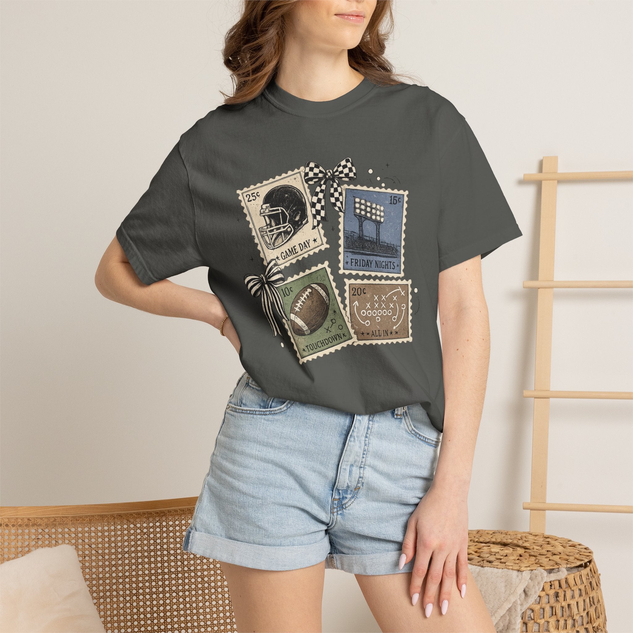 Football Stamp Collage T-Shirt — Vintage Game Day Tee