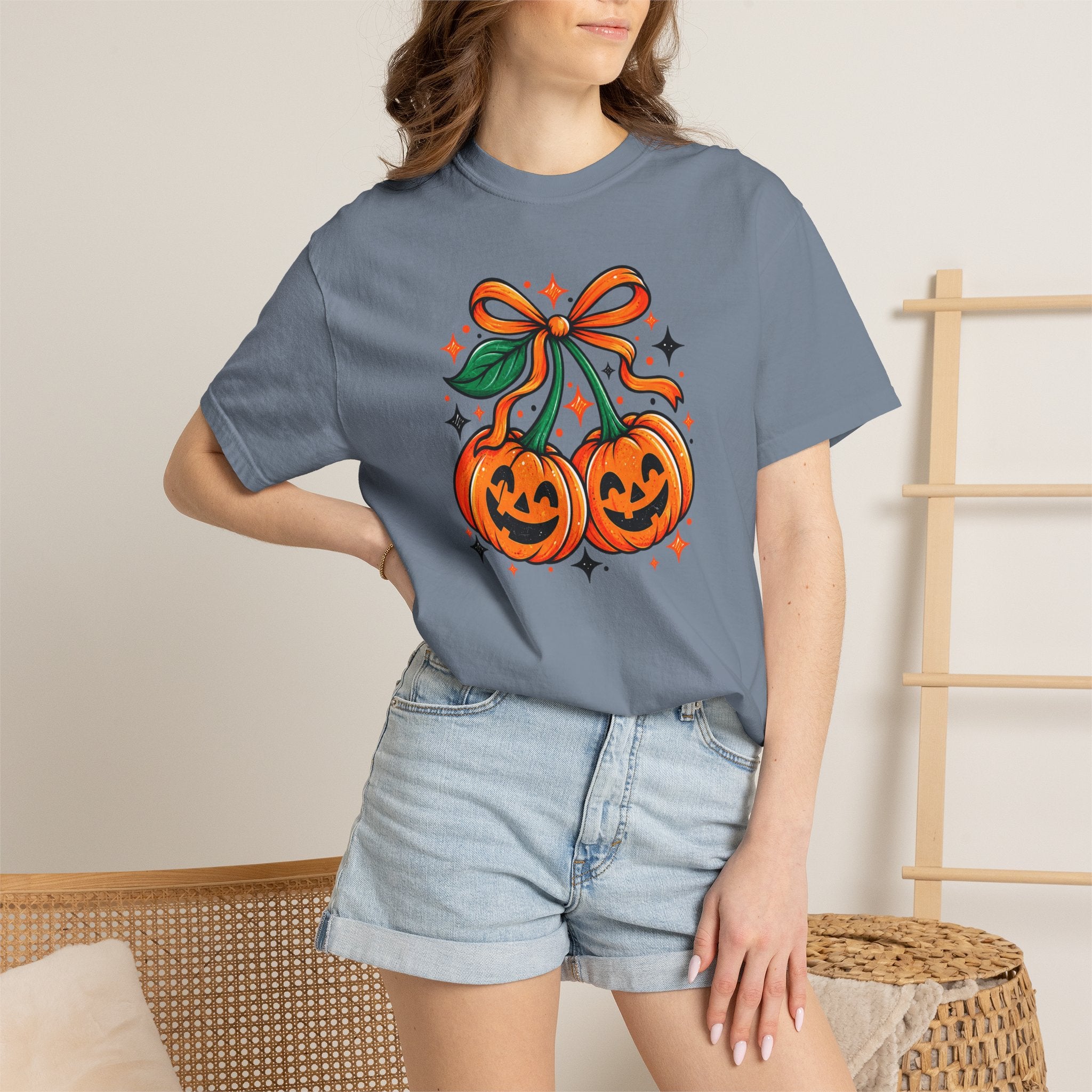 Pumpkin Pair T-Shirt — Cute Jack-O'-Lanterns with Bow Halloween Tee