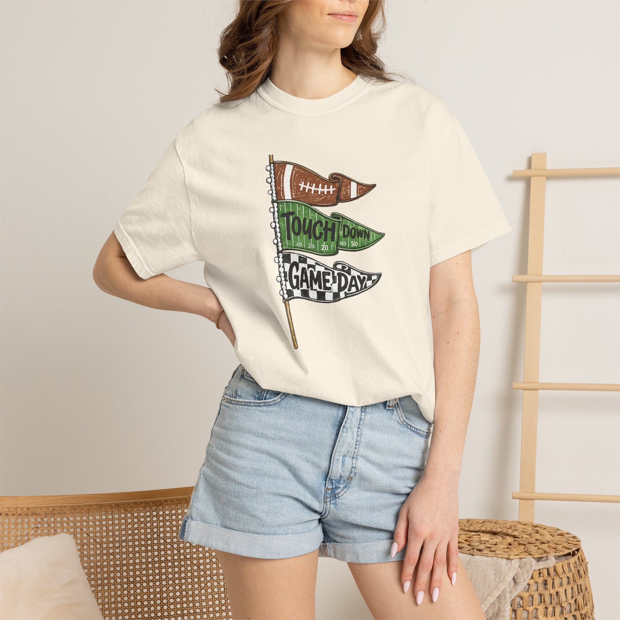 Game Day Pennant T-Shirt — 'Touchdown' Football Vintage Flag Tee