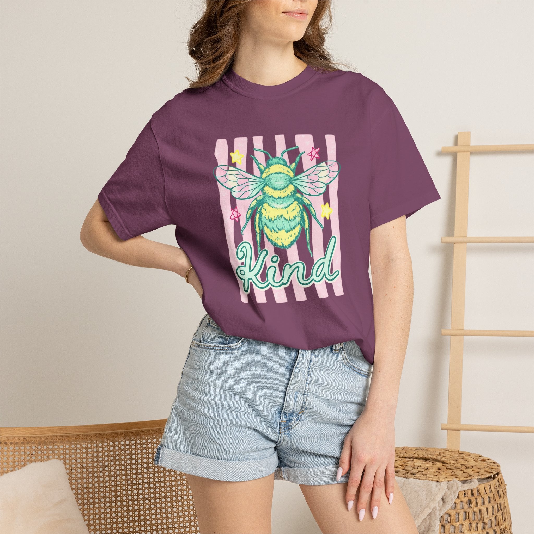 Kind Bee T-Shirt — Pastel Bee Graphic Tee with "Kind" Script
