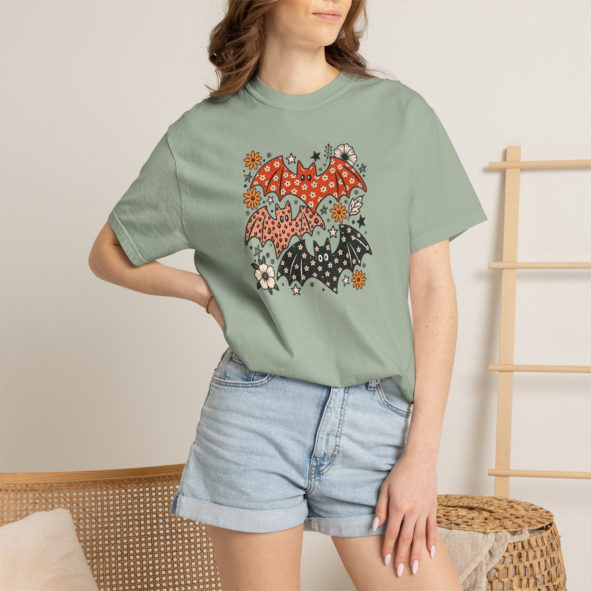 Halloween Bat Graphic T-Shirt — Spooky Floral Bats Tee