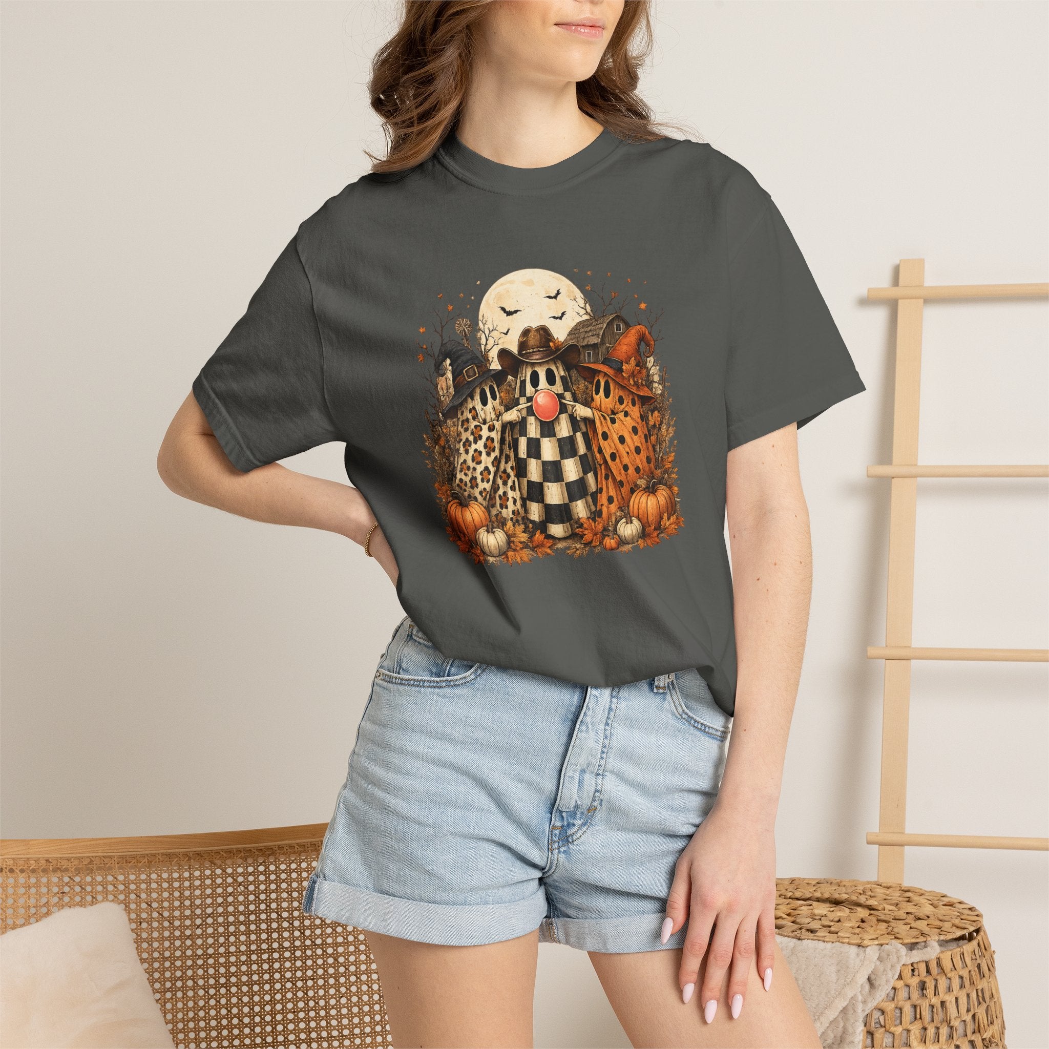 Halloween Scarecrow Trio T-Shirt — Pumpkin Patch Spooky Fall Graphic Tee
