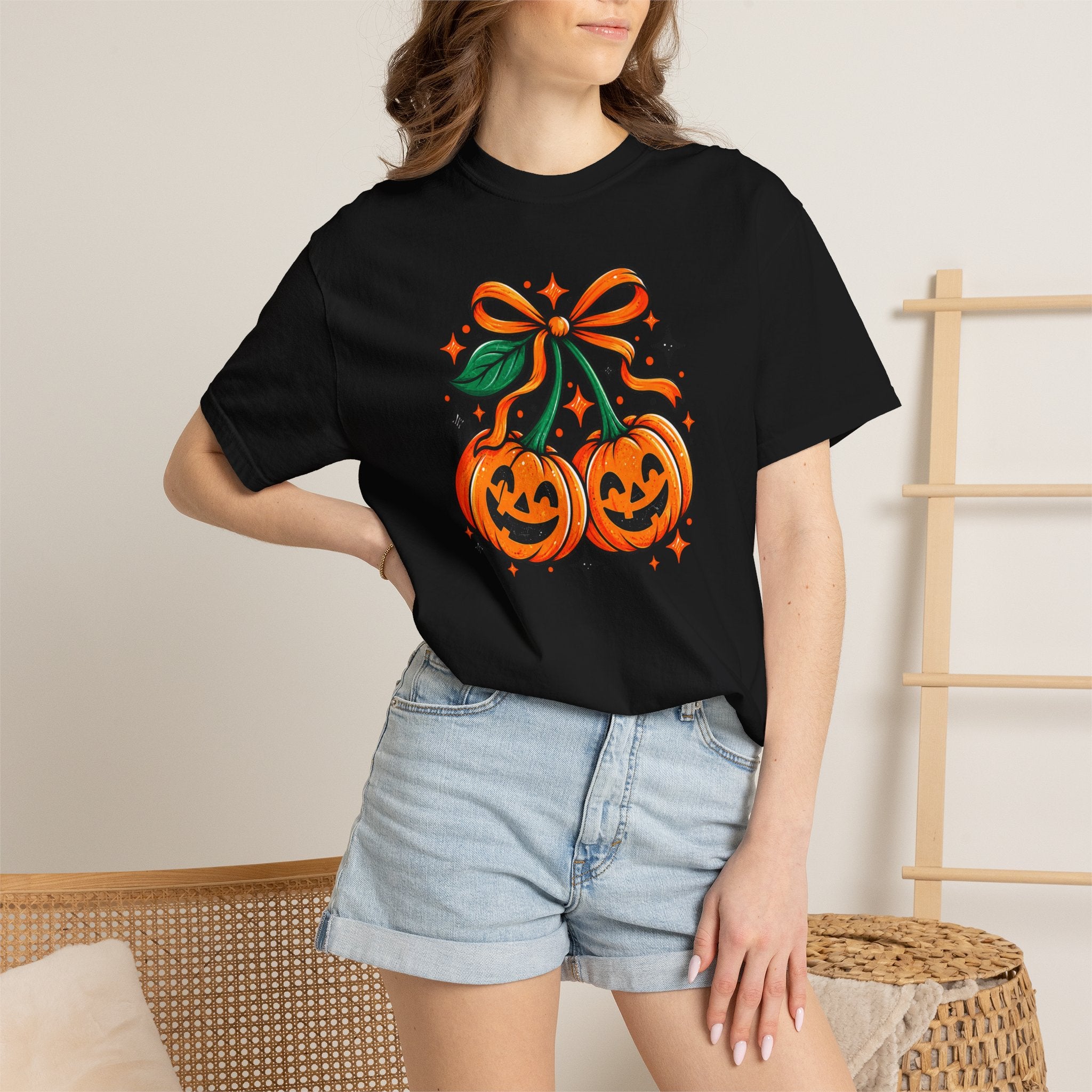 Pumpkin Pair T-Shirt — Cute Jack-O'-Lanterns with Bow Halloween Tee