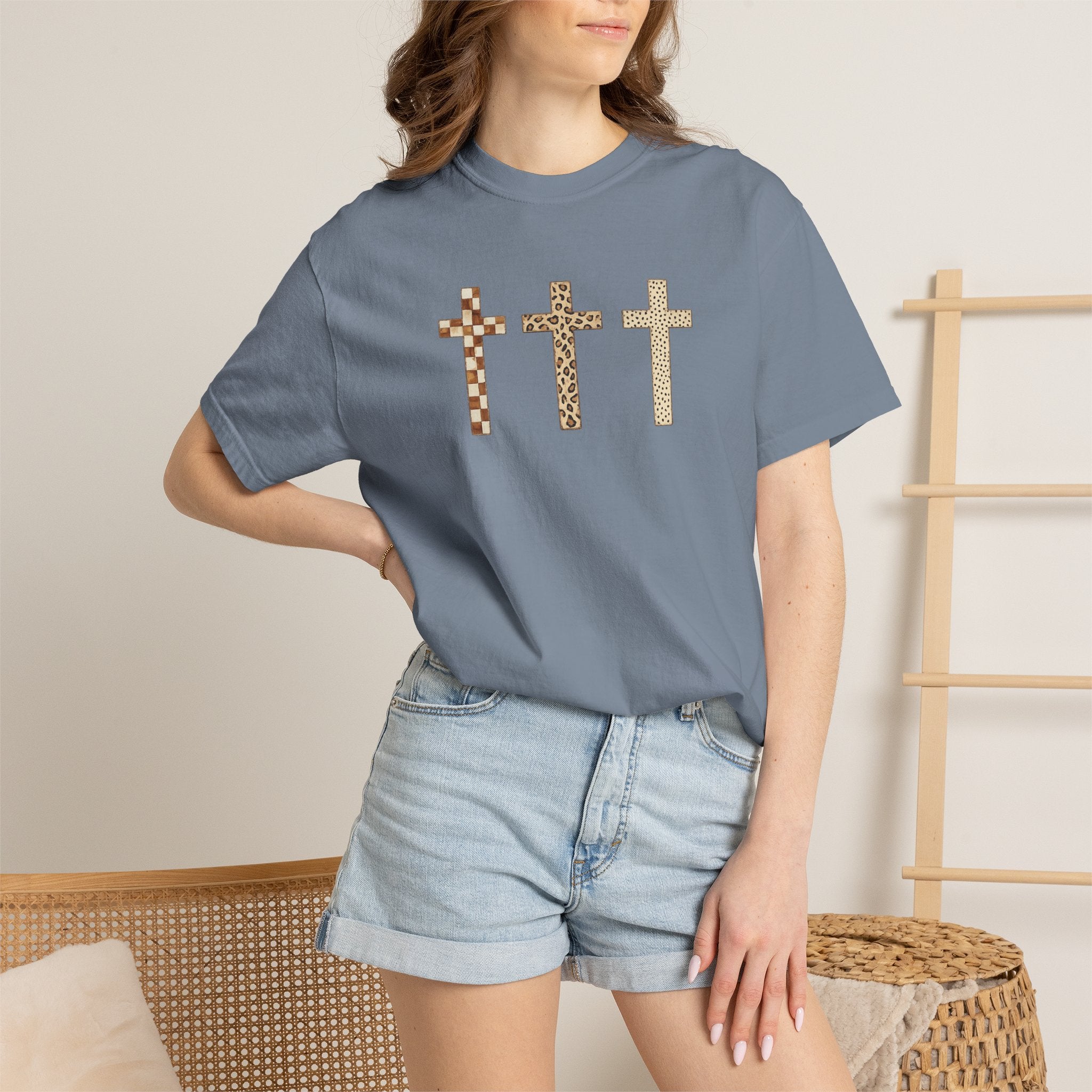 Cross T-Shirt — Triple Mosaic Crosses Faith Tee