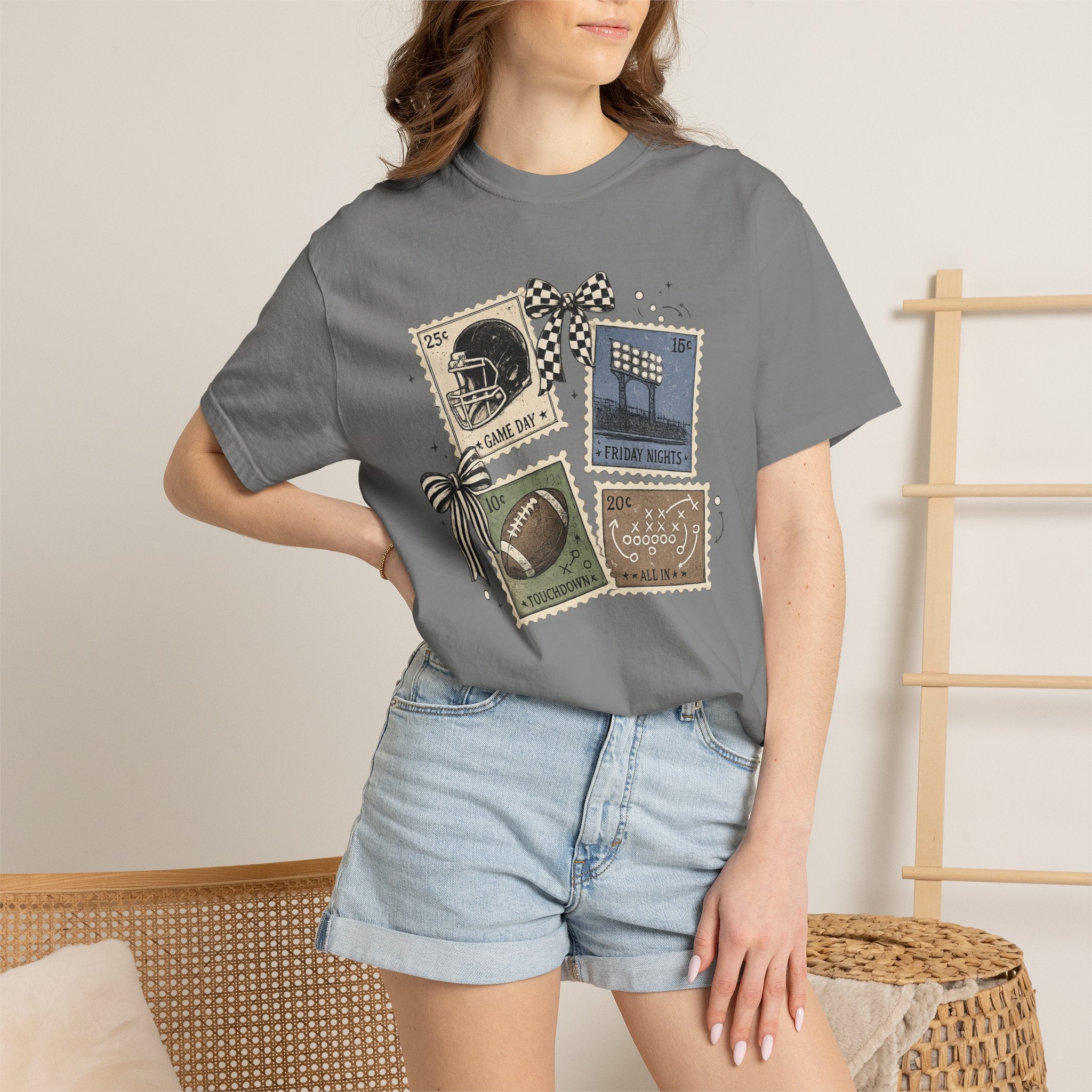 Football Stamp Collage T-Shirt — Vintage Game Day Tee