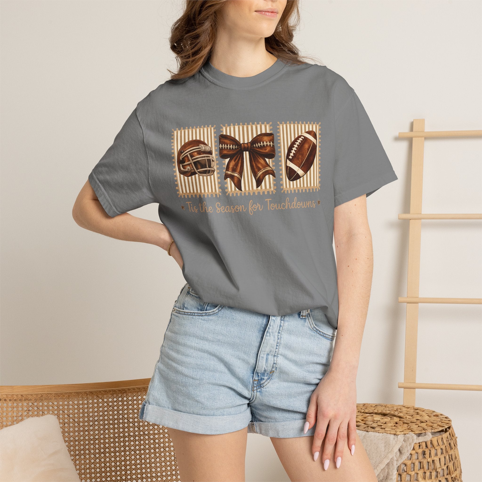 Football Season Bow T-Shirt — “’Tis The Season for Touchdowns” Game Day Tee