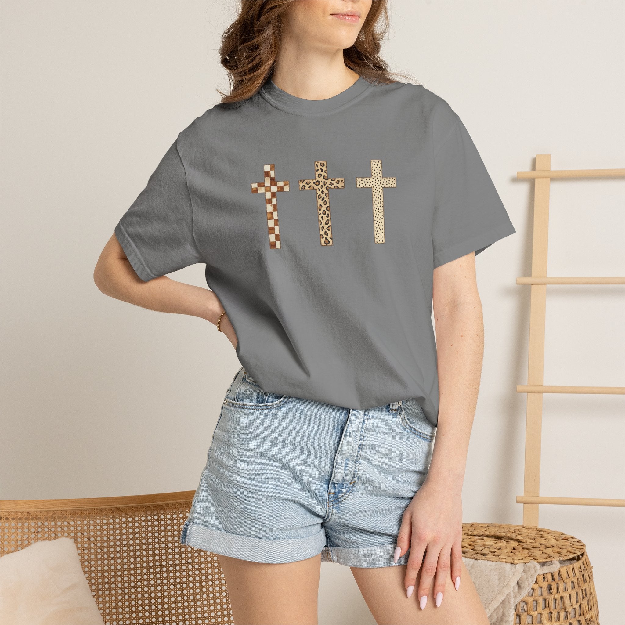 Cross T-Shirt — Triple Mosaic Crosses Faith Tee