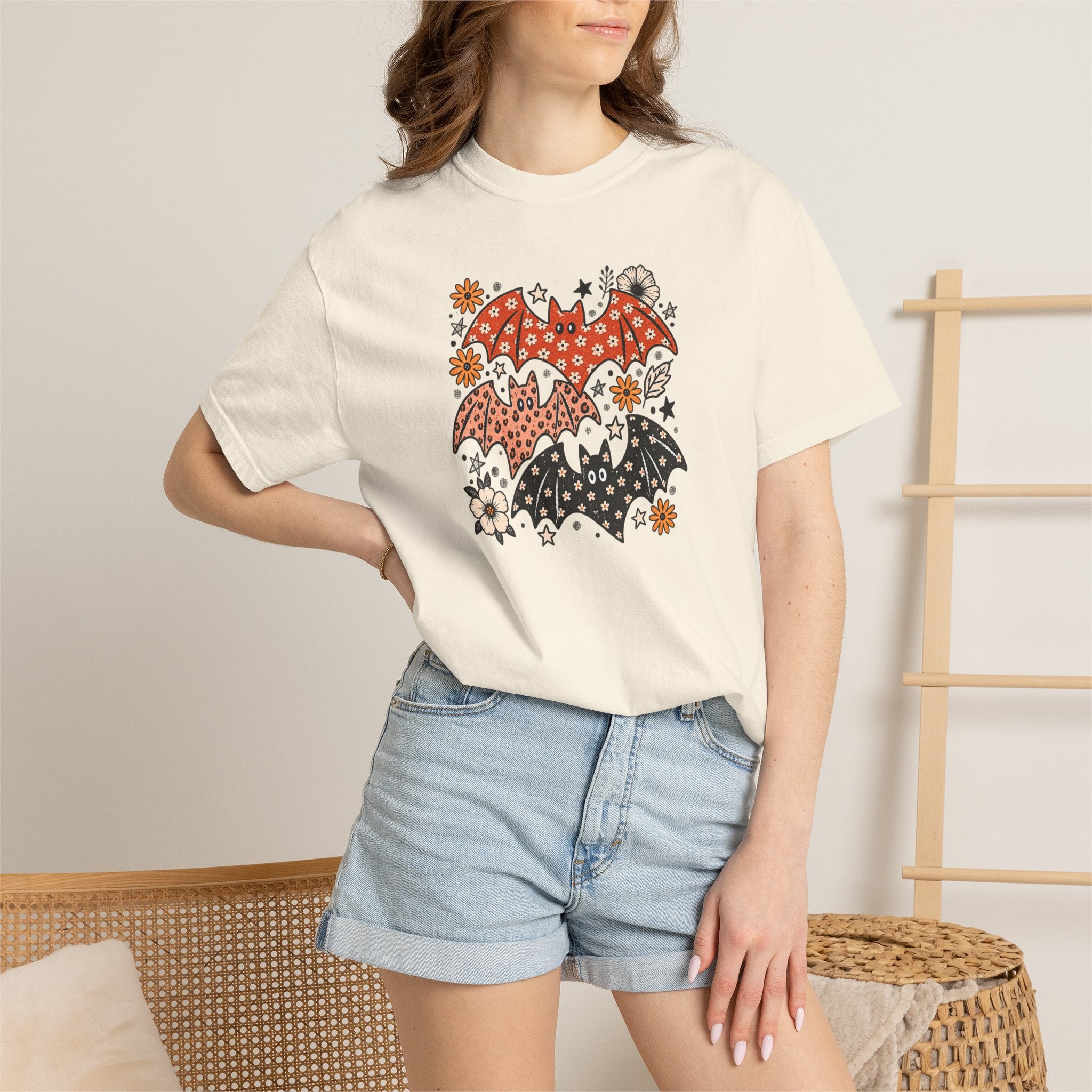 Halloween Bat Graphic T-Shirt — Spooky Floral Bats Tee