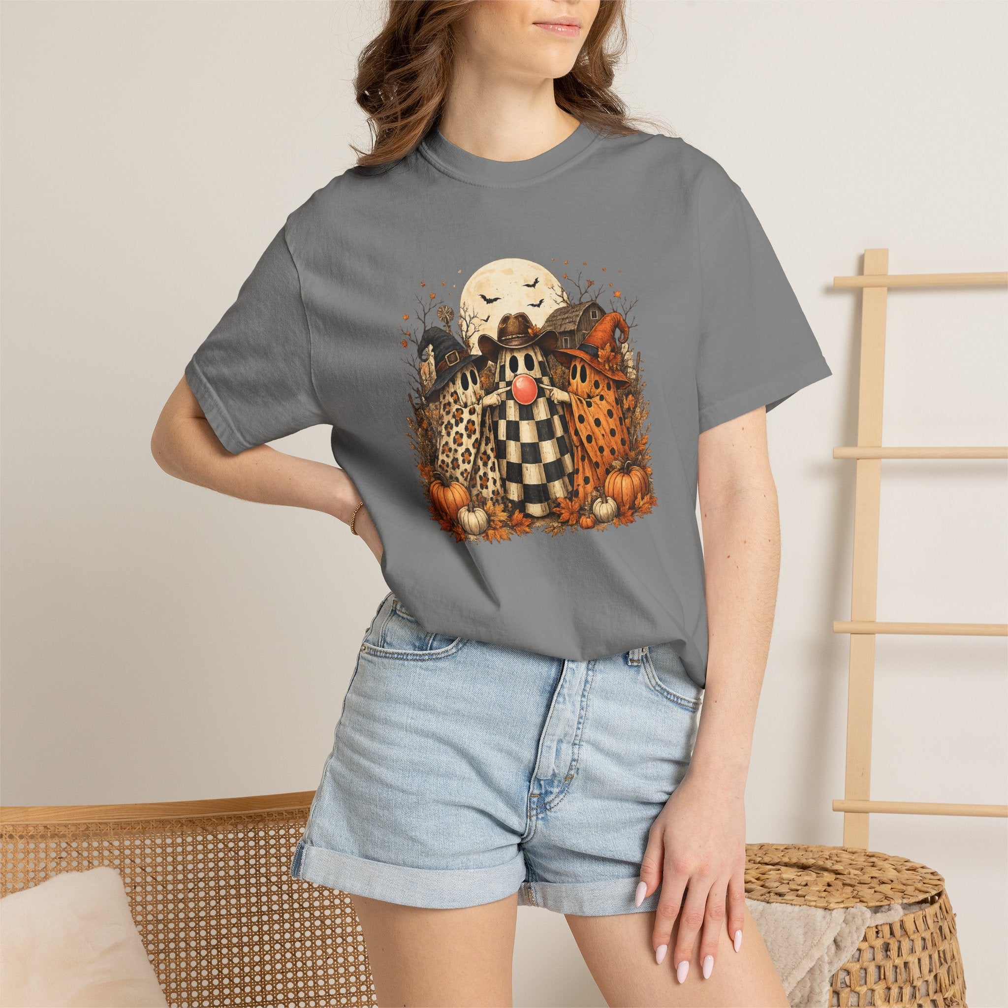 Halloween Scarecrow Trio T-Shirt — Pumpkin Patch Spooky Fall Graphic Tee