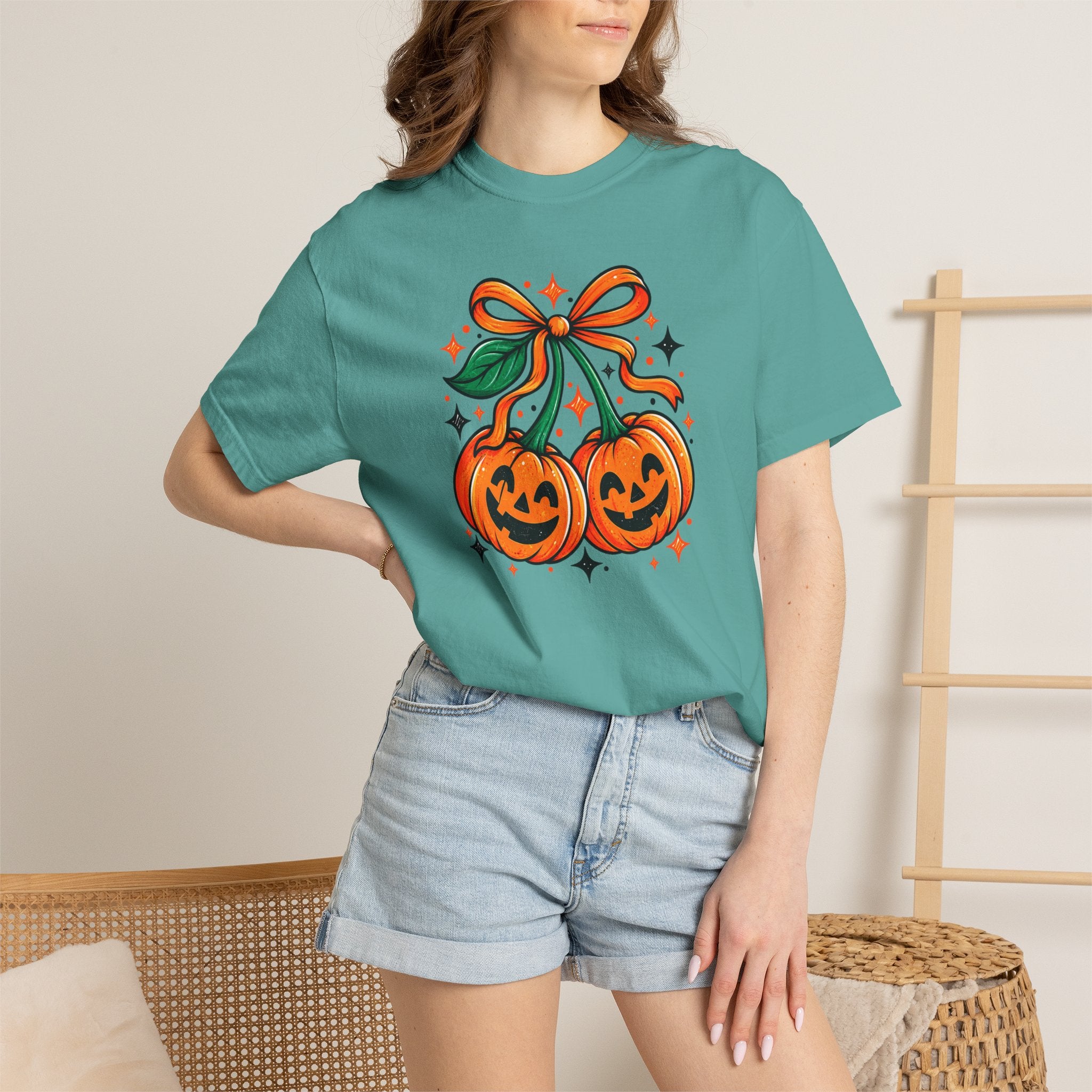 Pumpkin Pair T-Shirt — Cute Jack-O'-Lanterns with Bow Halloween Tee