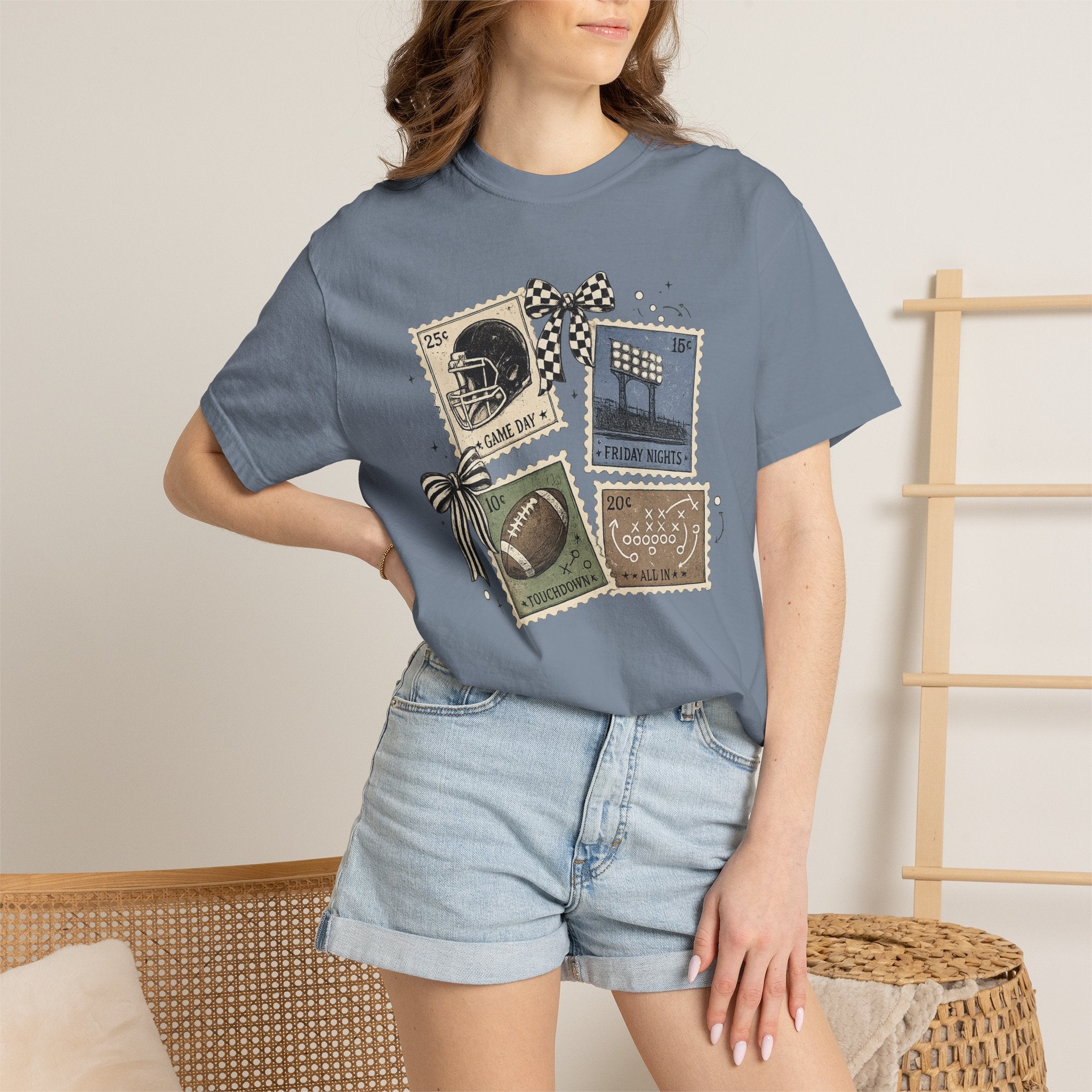 Football Stamp Collage T-Shirt — Vintage Game Day Tee