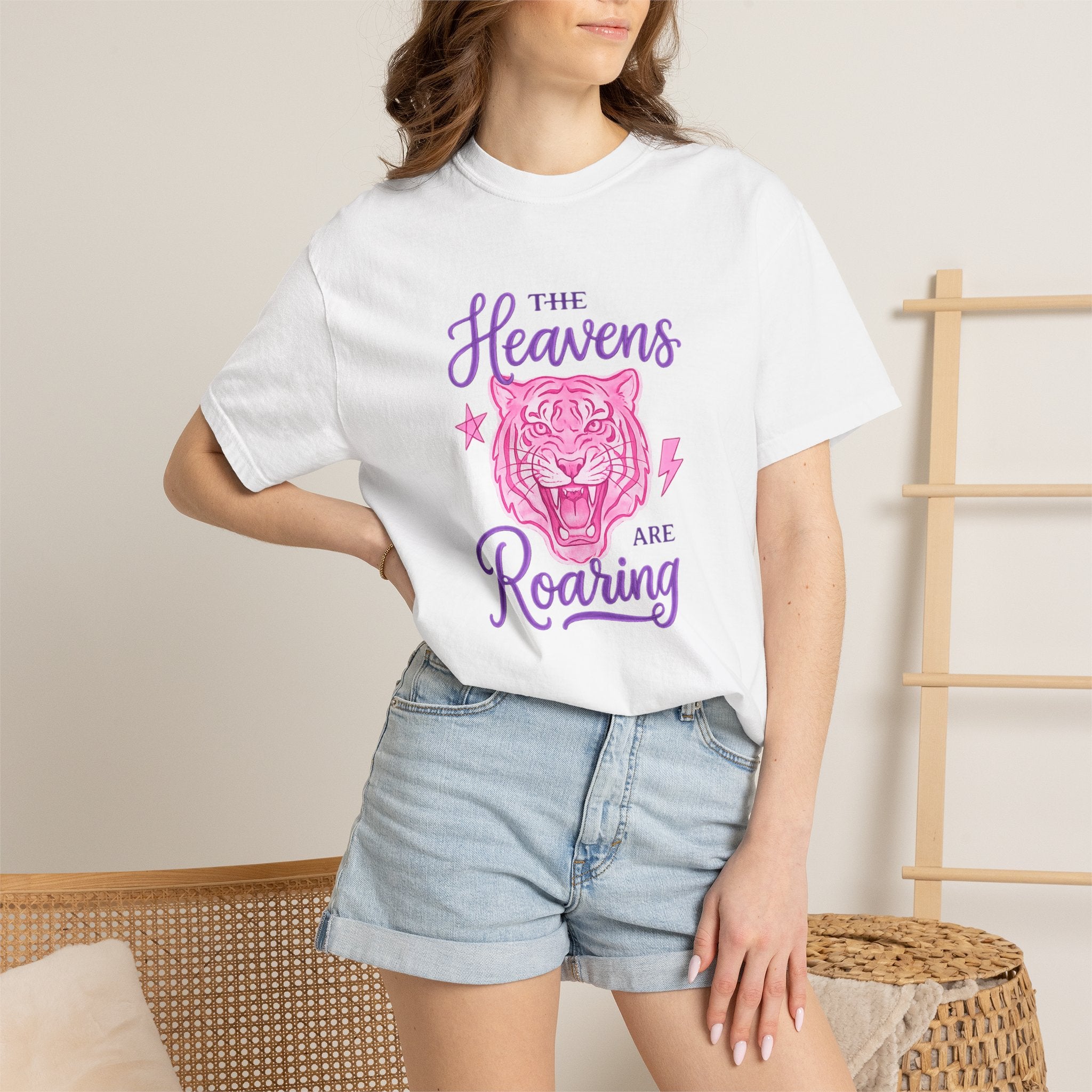 The Heavens Are Roaring Tiger T-Shirt — Pink & Purple Retro Graphic Tee