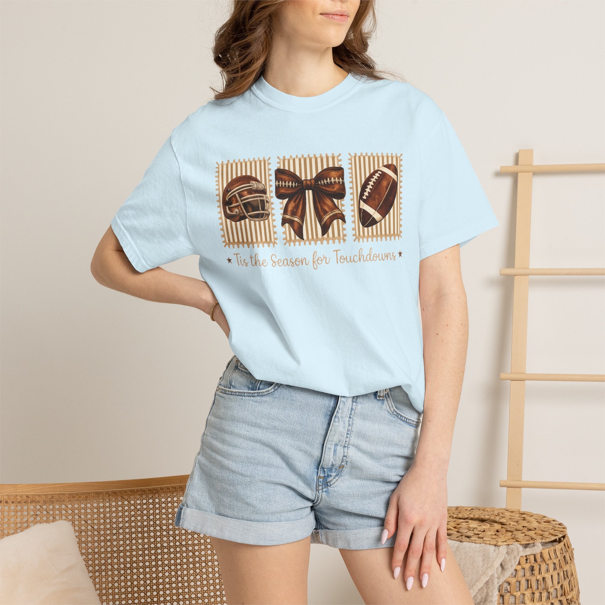 Football Season Bow T-Shirt — “’Tis The Season for Touchdowns” Game Day Tee