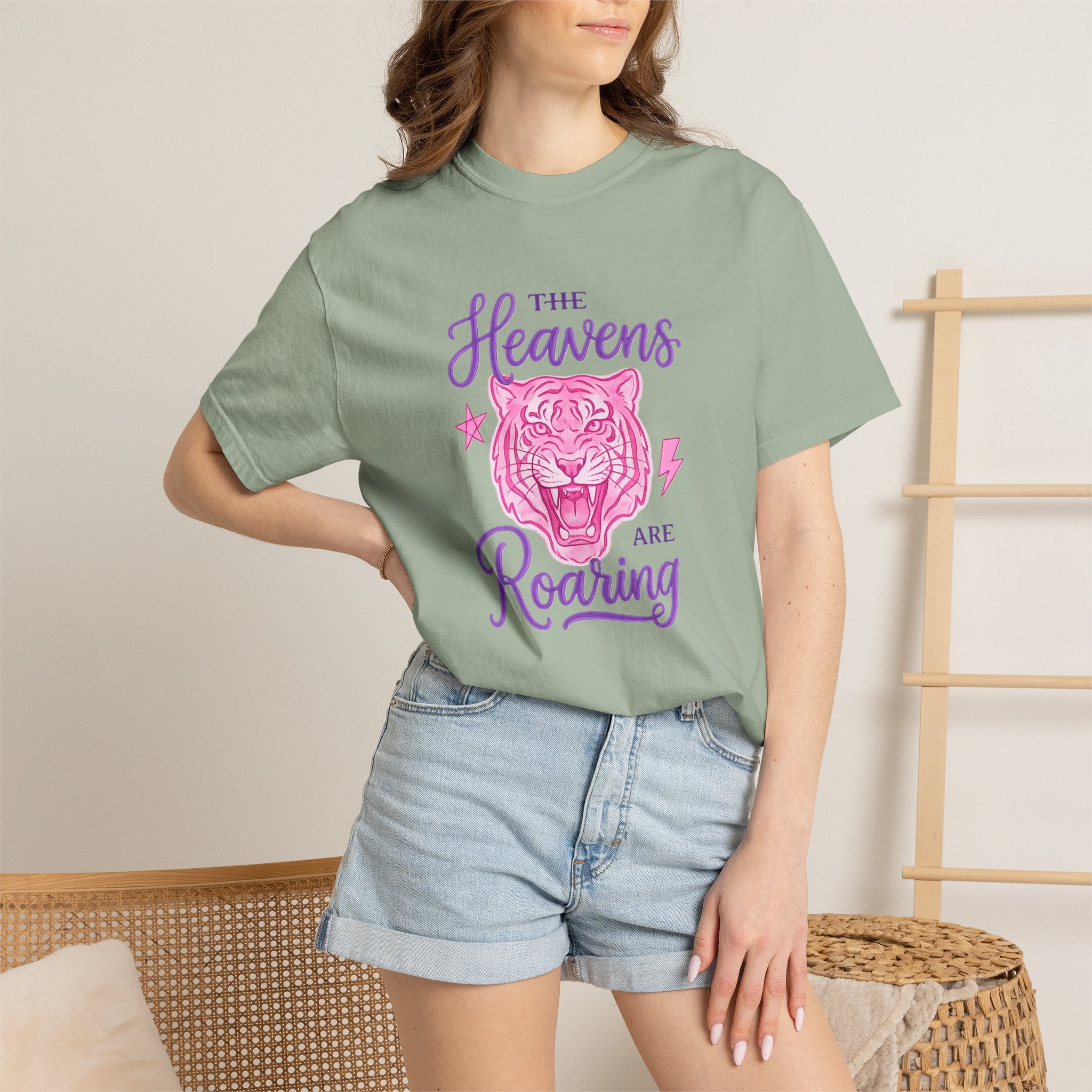 The Heavens Are Roaring Tiger T-Shirt — Pink & Purple Retro Graphic Tee