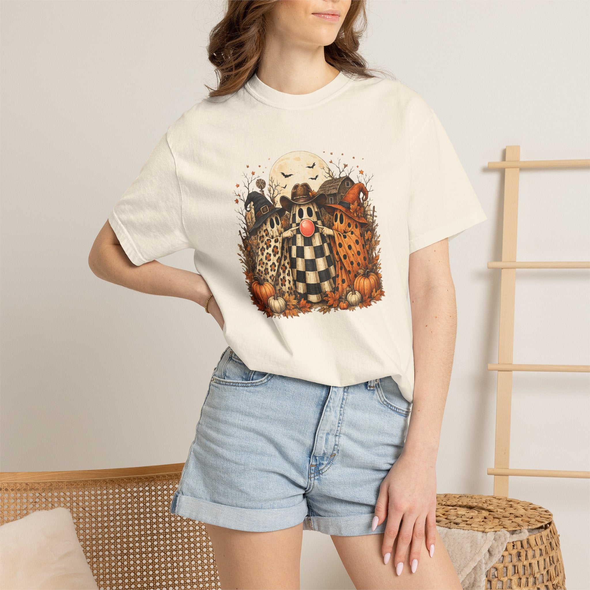Halloween Scarecrow Trio T-Shirt — Pumpkin Patch Spooky Fall Graphic Tee