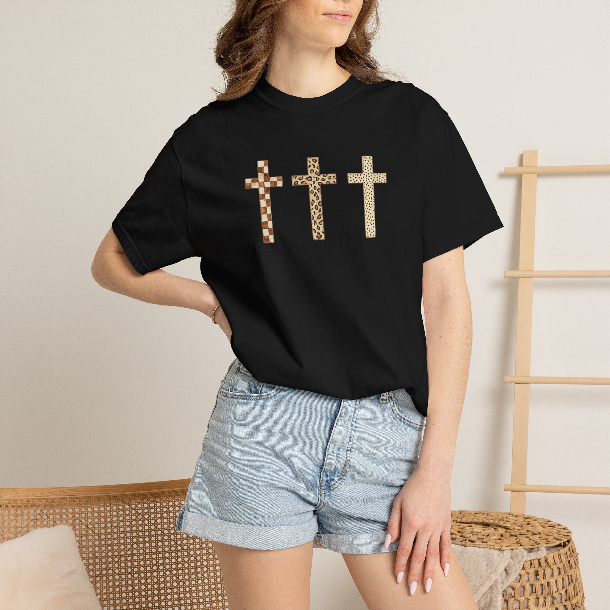Cross T-Shirt — Triple Mosaic Crosses Faith Tee