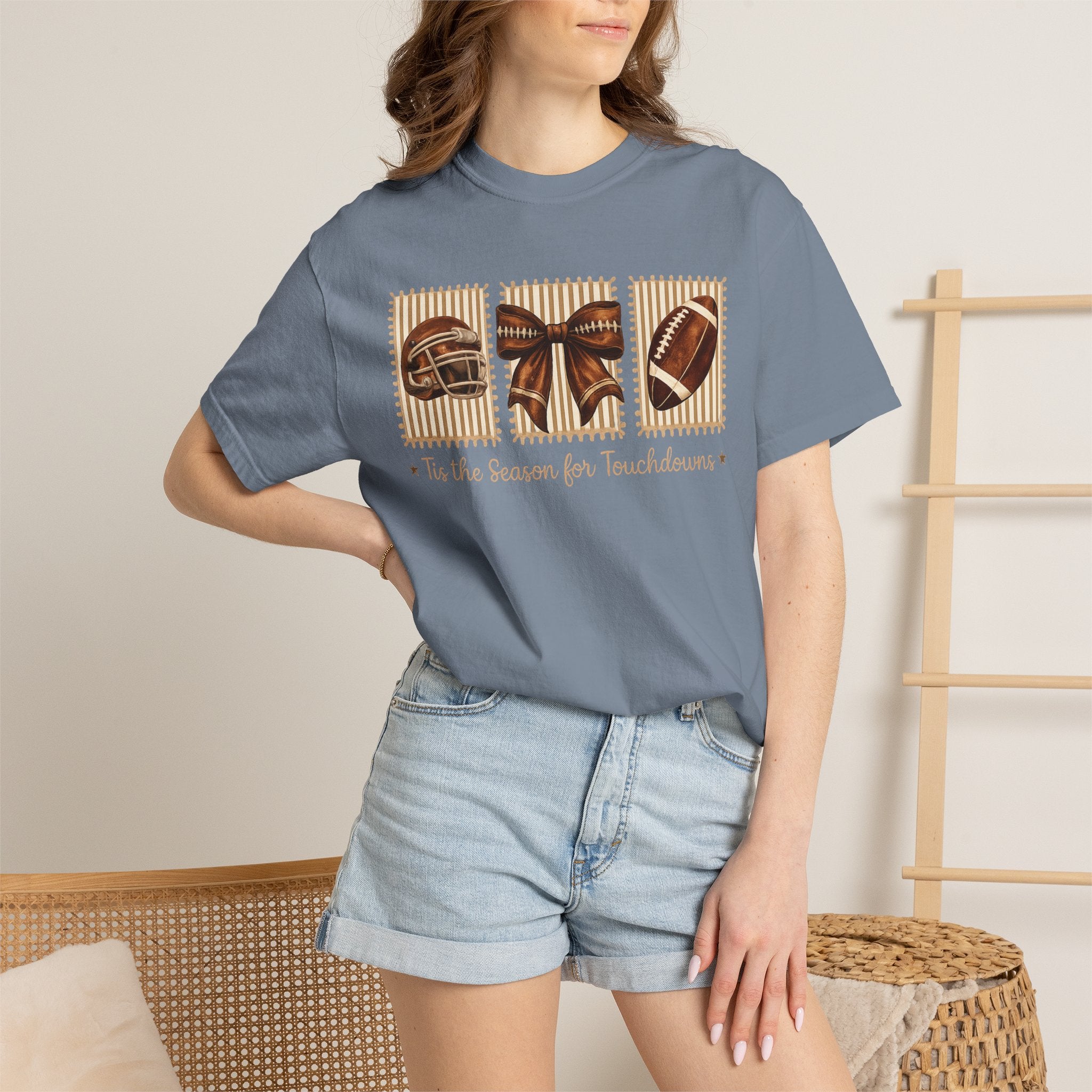 Football Season Bow T-Shirt — “’Tis The Season for Touchdowns” Game Day Tee