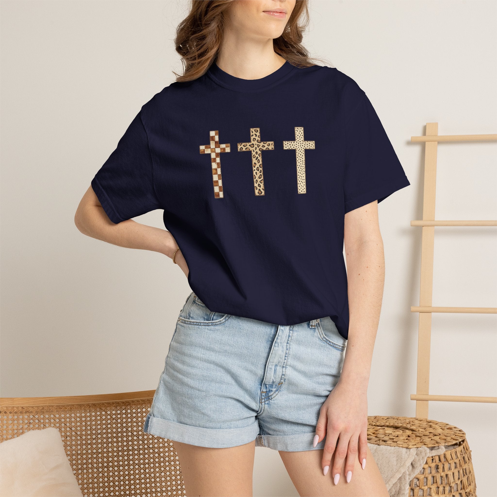 Cross T-Shirt — Triple Mosaic Crosses Faith Tee