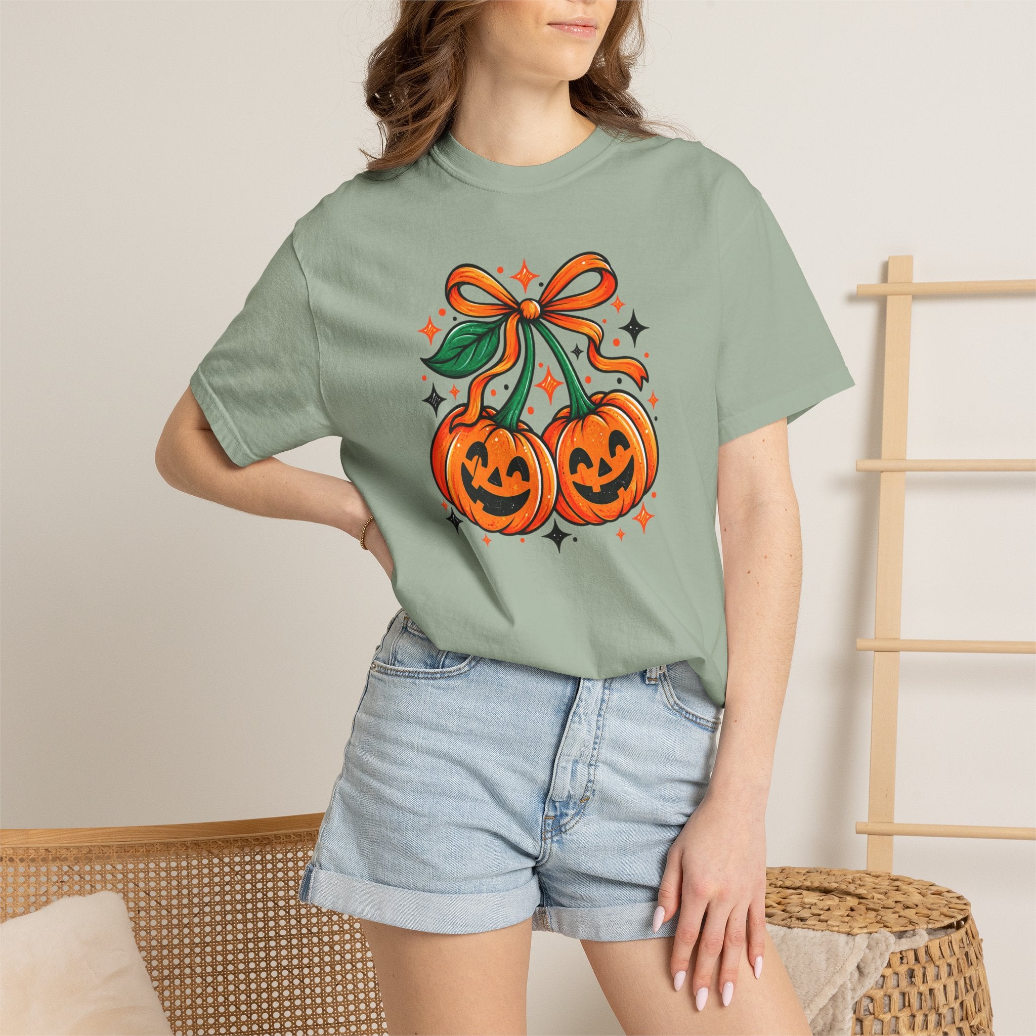 Pumpkin Pair T-Shirt — Cute Jack-O'-Lanterns with Bow Halloween Tee