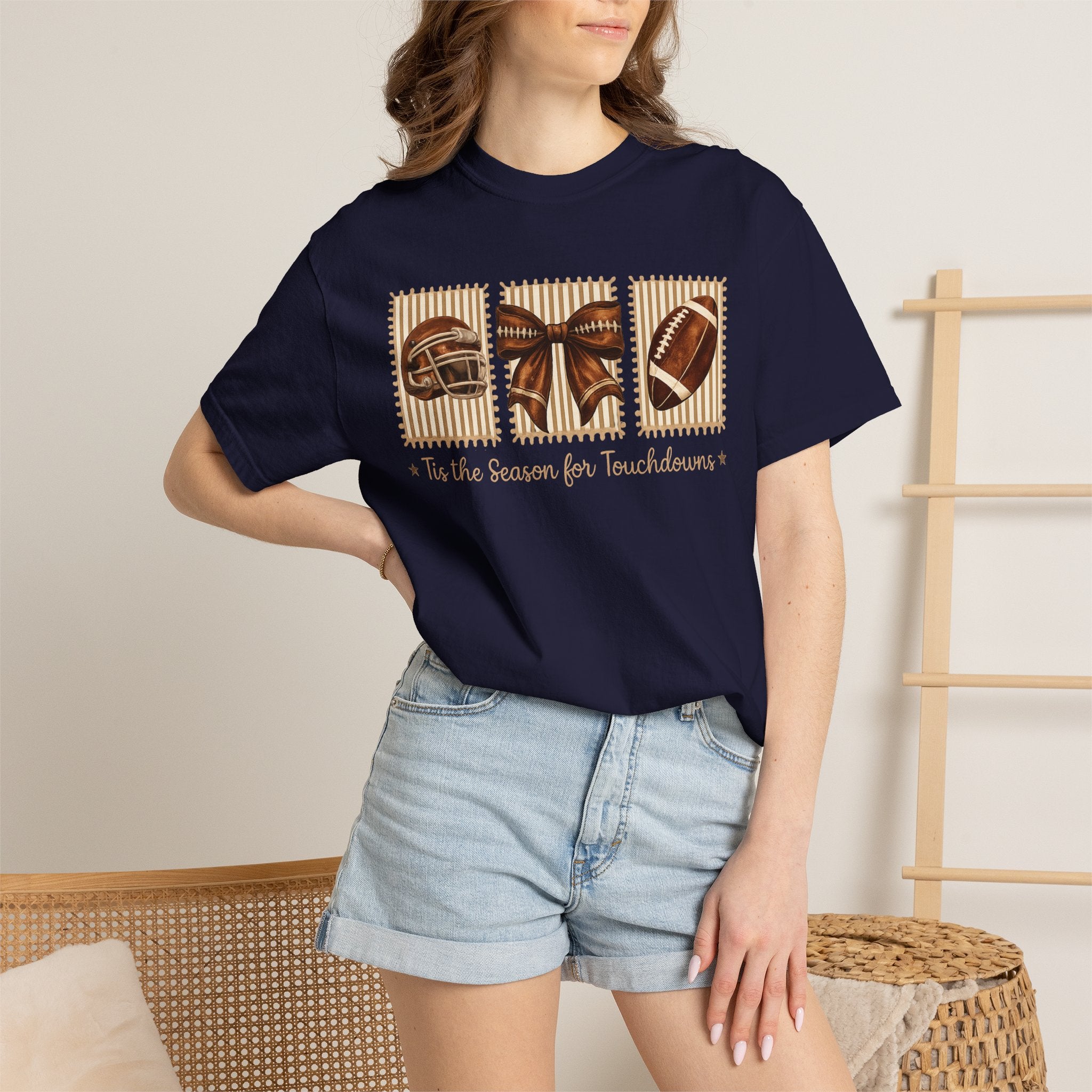 Football Season Bow T-Shirt — “’Tis The Season for Touchdowns” Game Day Tee