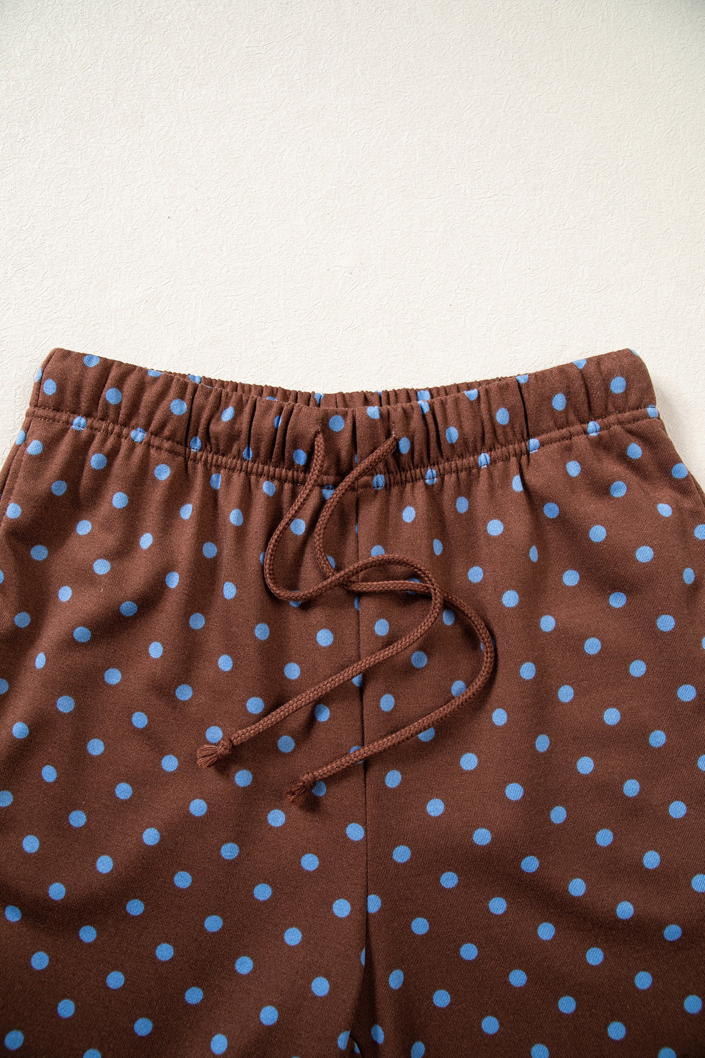 Blue Polka Dot Drawstring Wide Leg Long Sleeve Top Pant Set