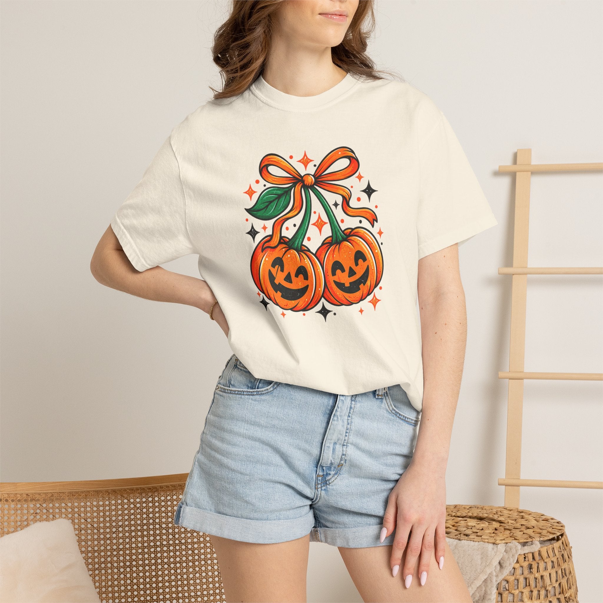 Pumpkin Pair T-Shirt — Cute Jack-O'-Lanterns with Bow Halloween Tee