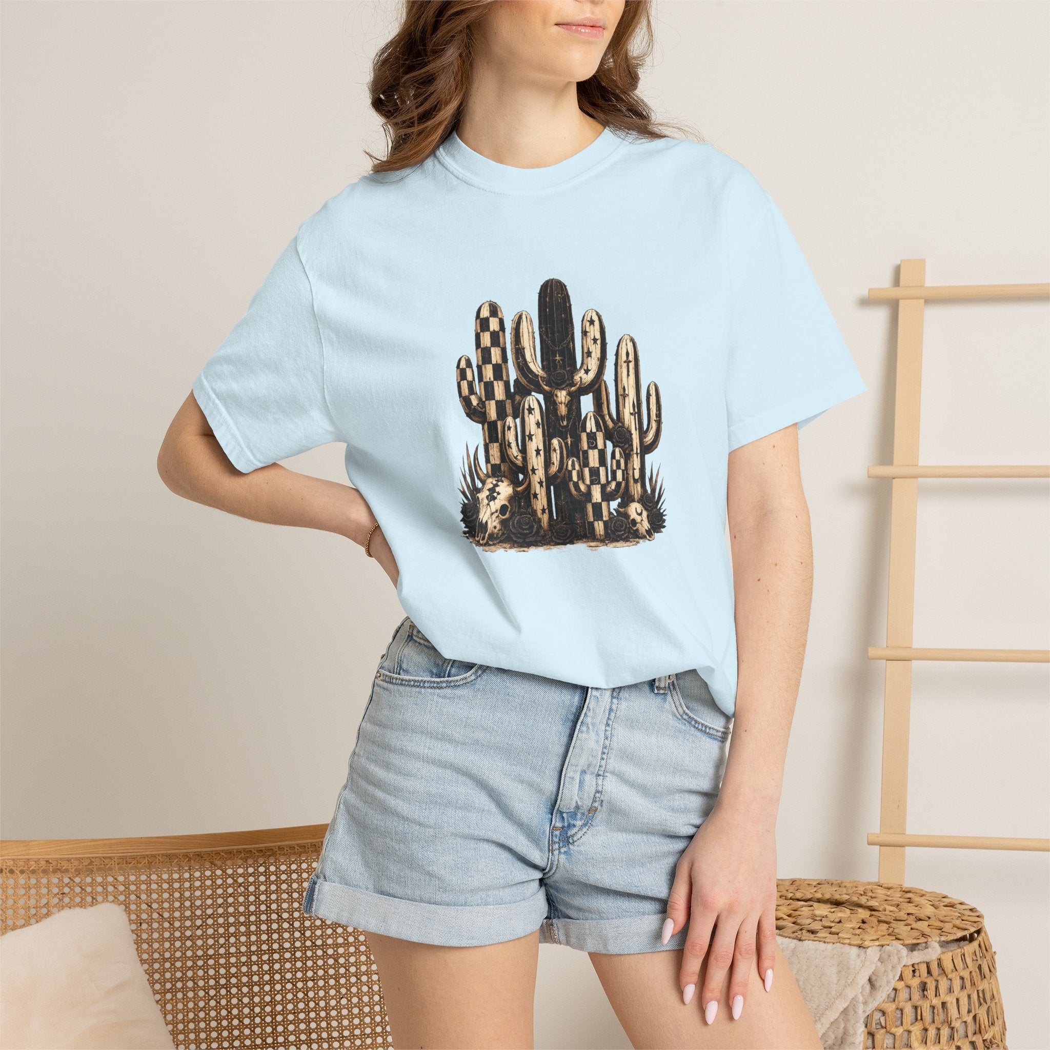 Cactus Desert Art T-Shirt — Southwestern Checkerboard Succulents Tee