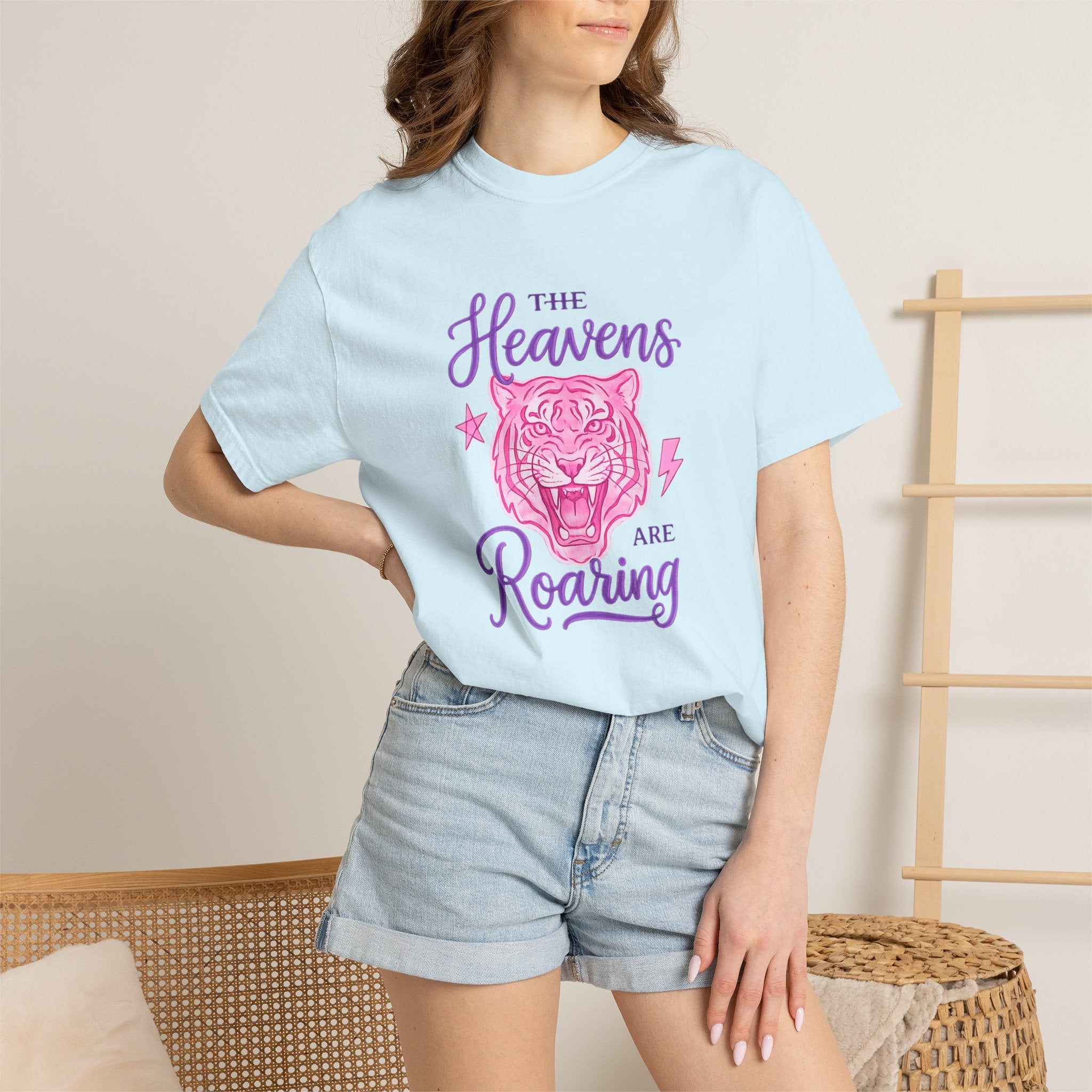 The Heavens Are Roaring Tiger T-Shirt — Pink & Purple Retro Graphic Tee