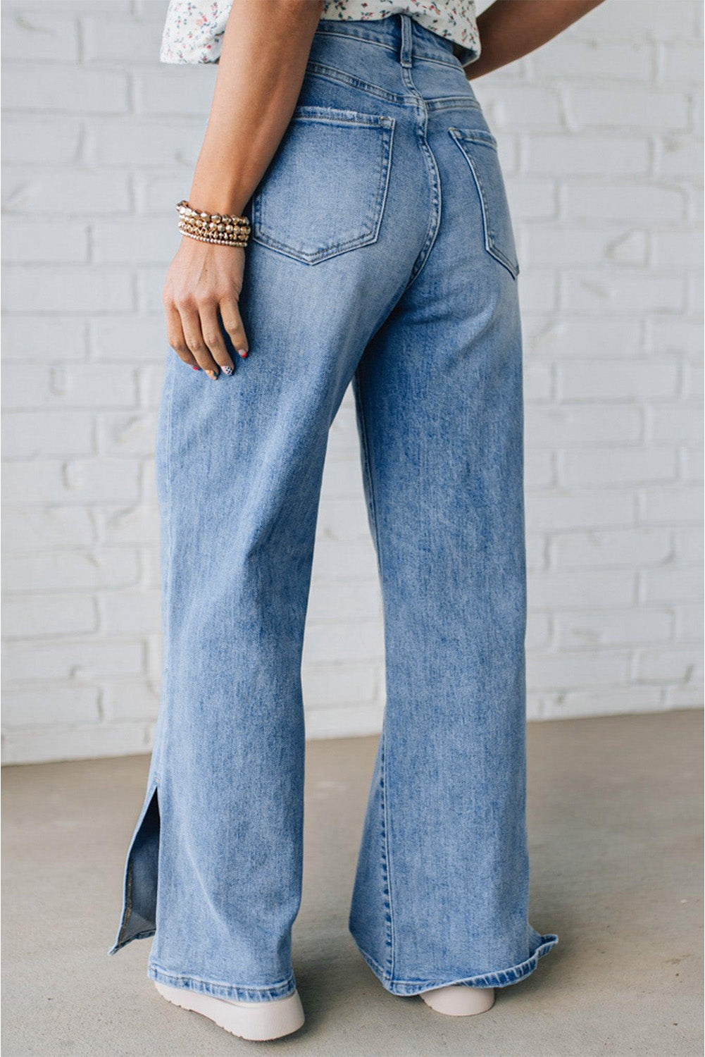 Myosotis Slit Leg High Rise Drawstring Casual Jeans