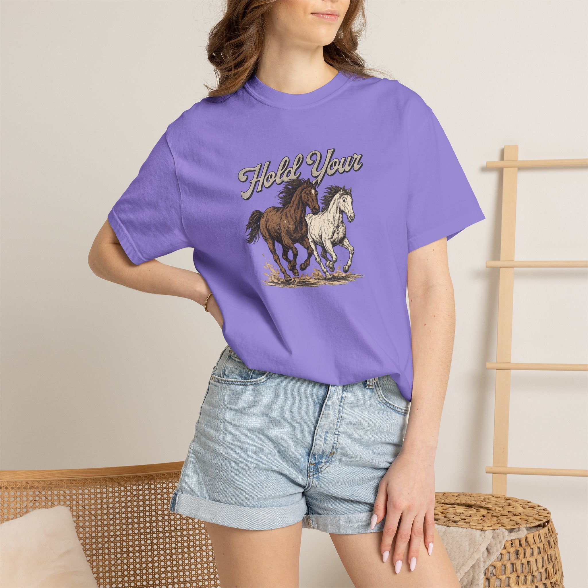 Horse Run Graphic T-Shirt — 'Hold Your' Vintage Western Tee