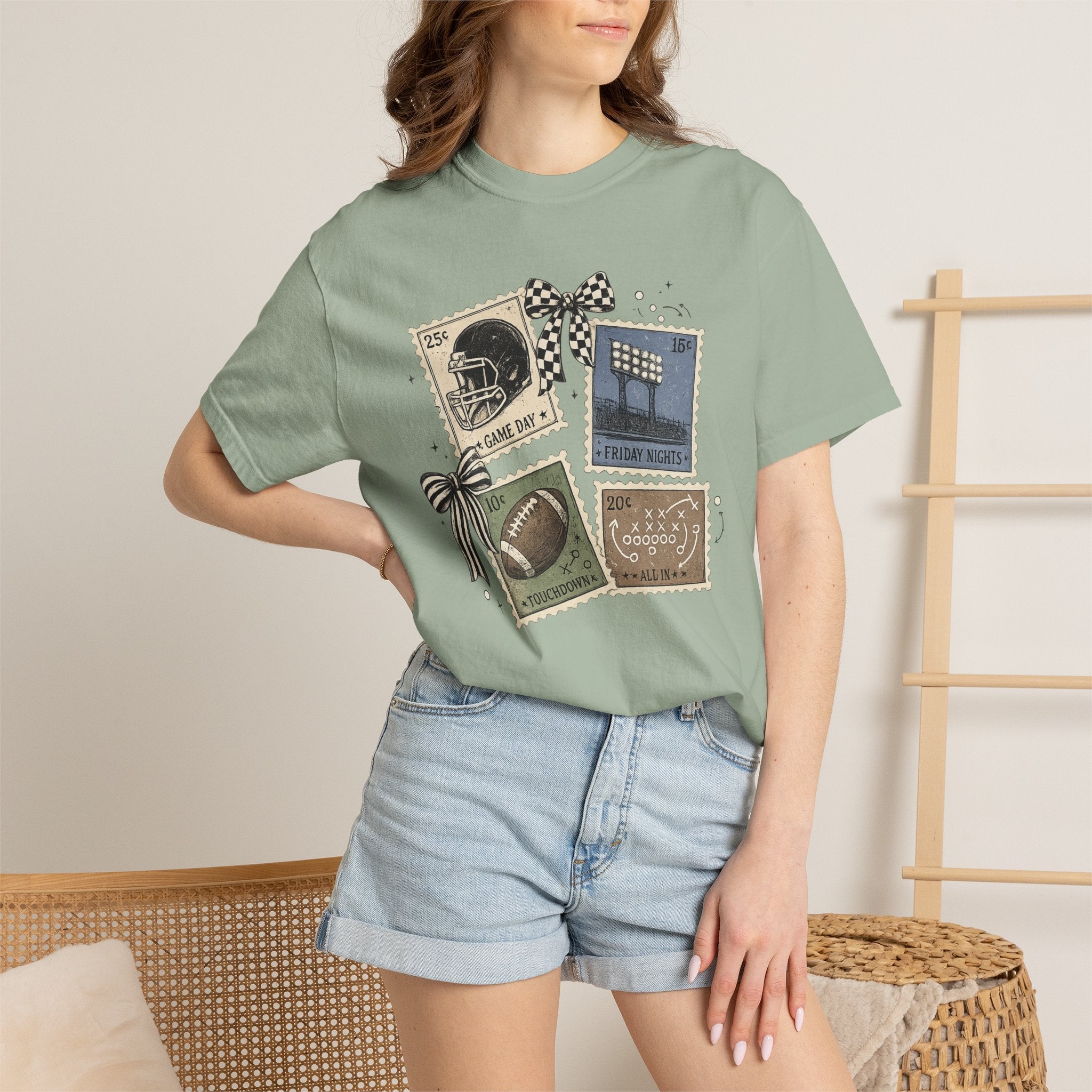 Football Stamp Collage T-Shirt — Vintage Game Day Tee