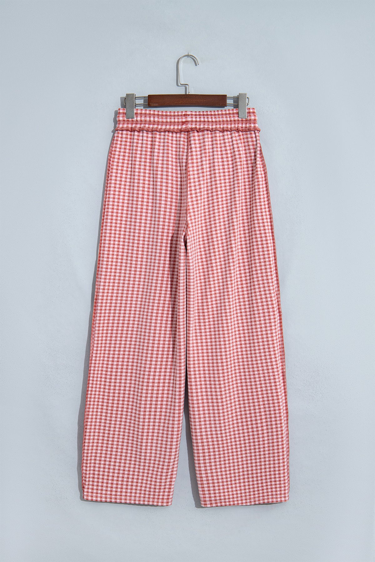 Green Plaid Contrast Trim Drawstring Elastic Waist Shift Pants
