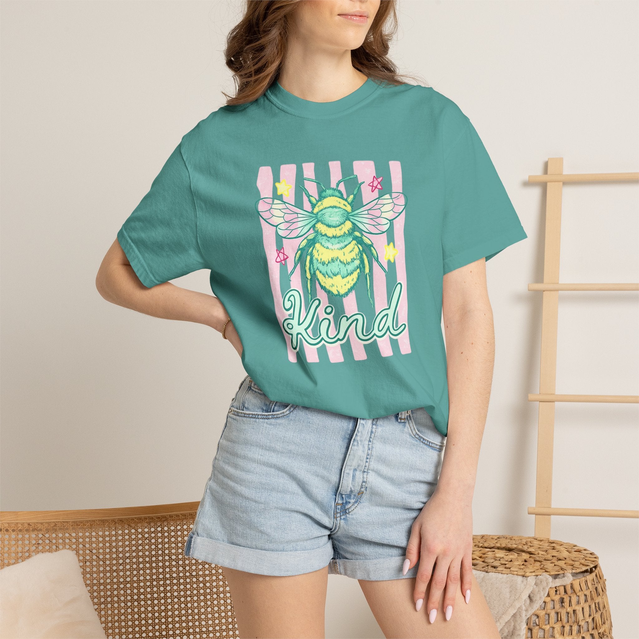 Kind Bee T-Shirt — Pastel Bee Graphic Tee with "Kind" Script