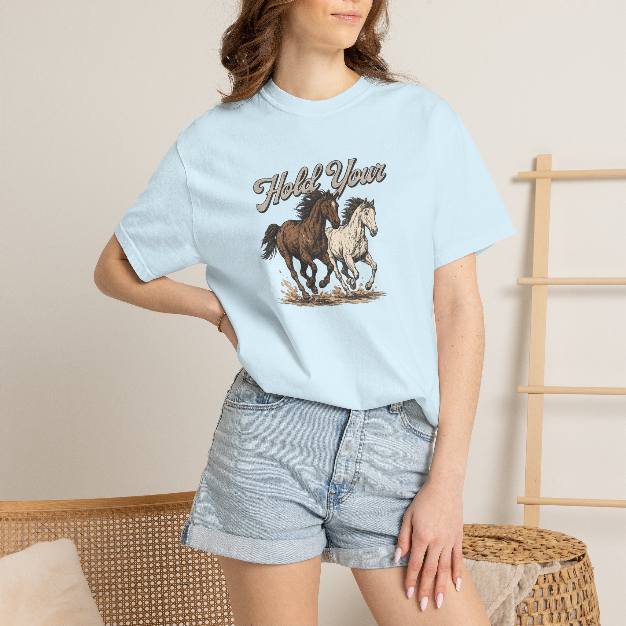 Horse Run Graphic T-Shirt — 'Hold Your' Vintage Western Tee