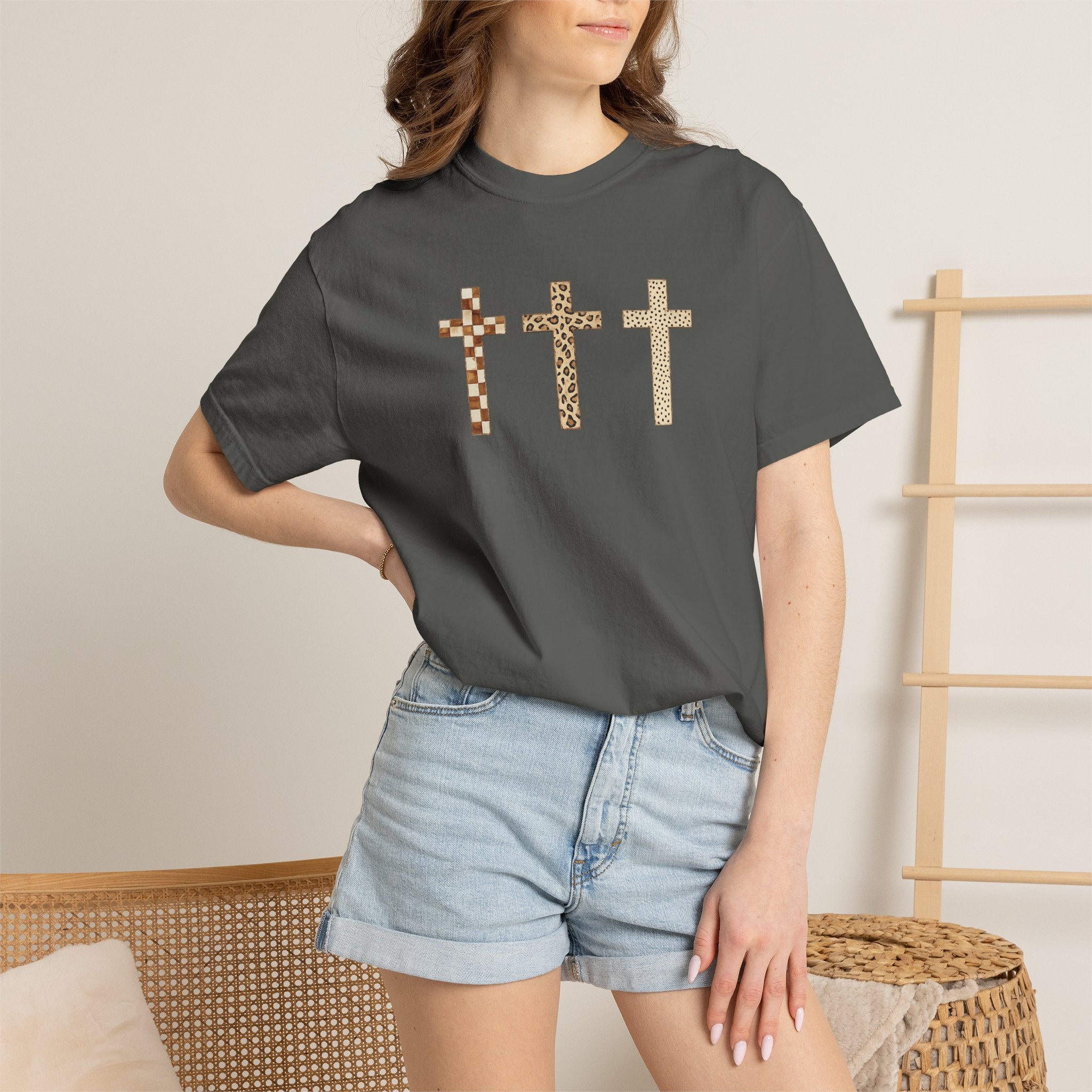 Cross T-Shirt — Triple Mosaic Crosses Faith Tee