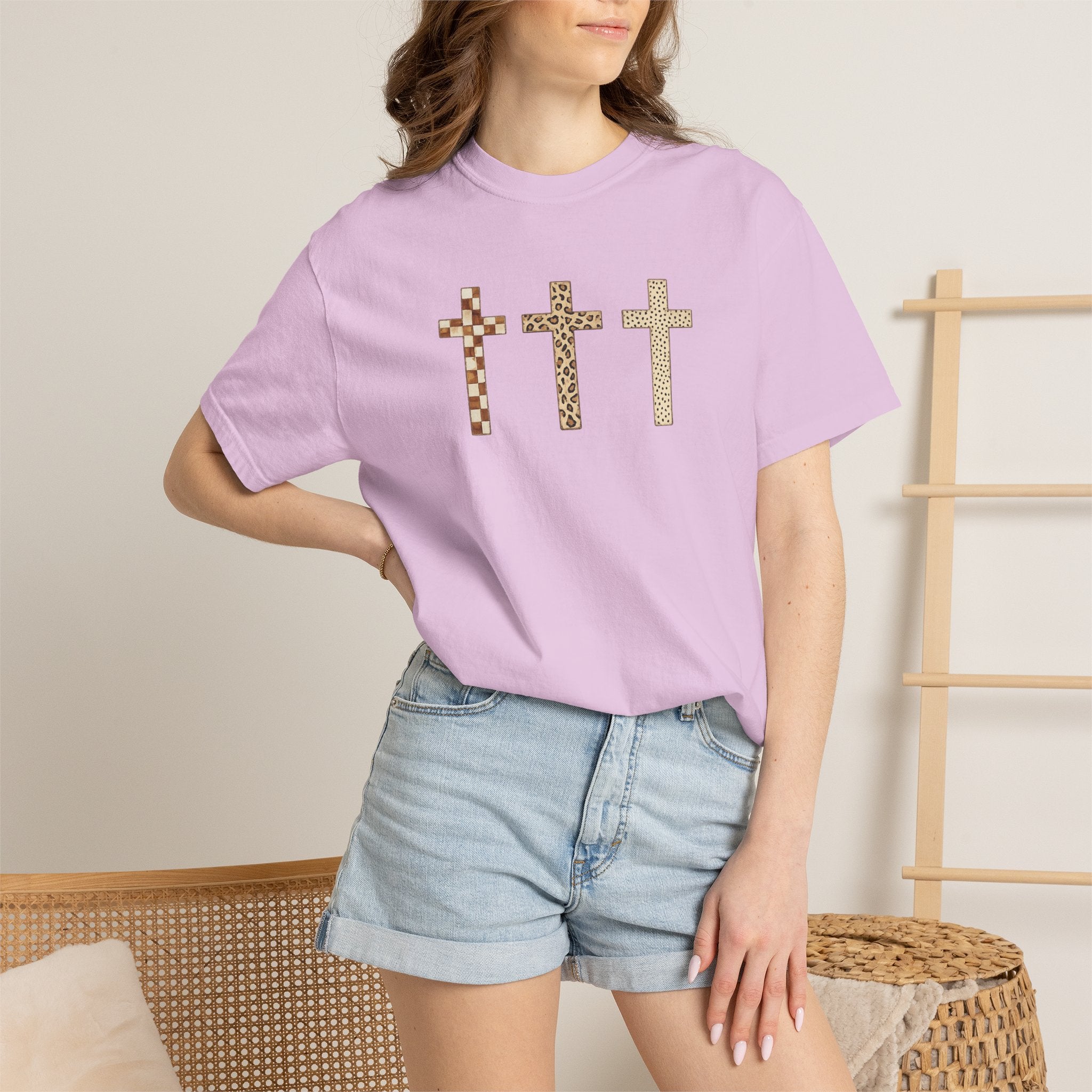 Cross T-Shirt — Triple Mosaic Crosses Faith Tee