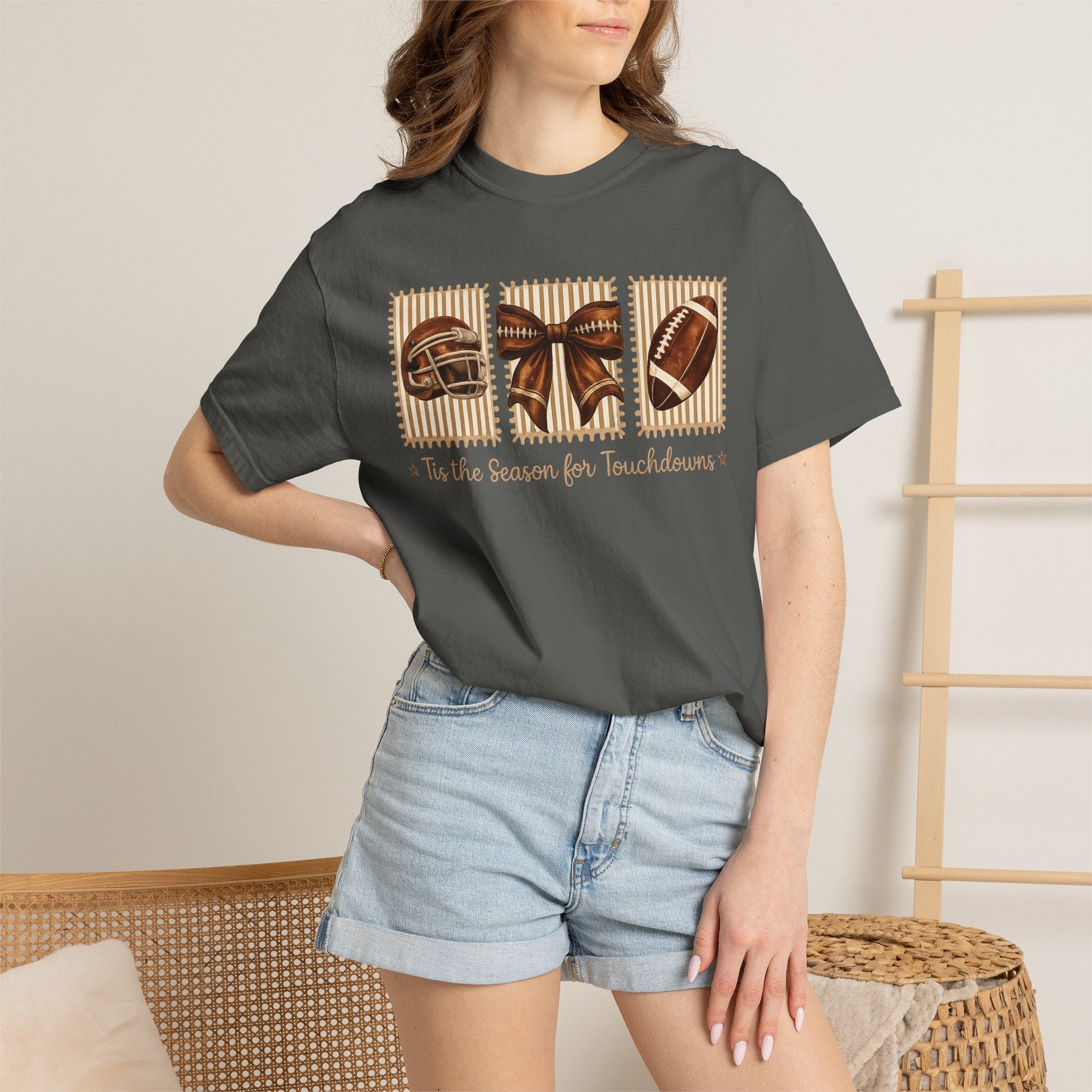 Football Season Bow T-Shirt — “’Tis The Season for Touchdowns” Game Day Tee